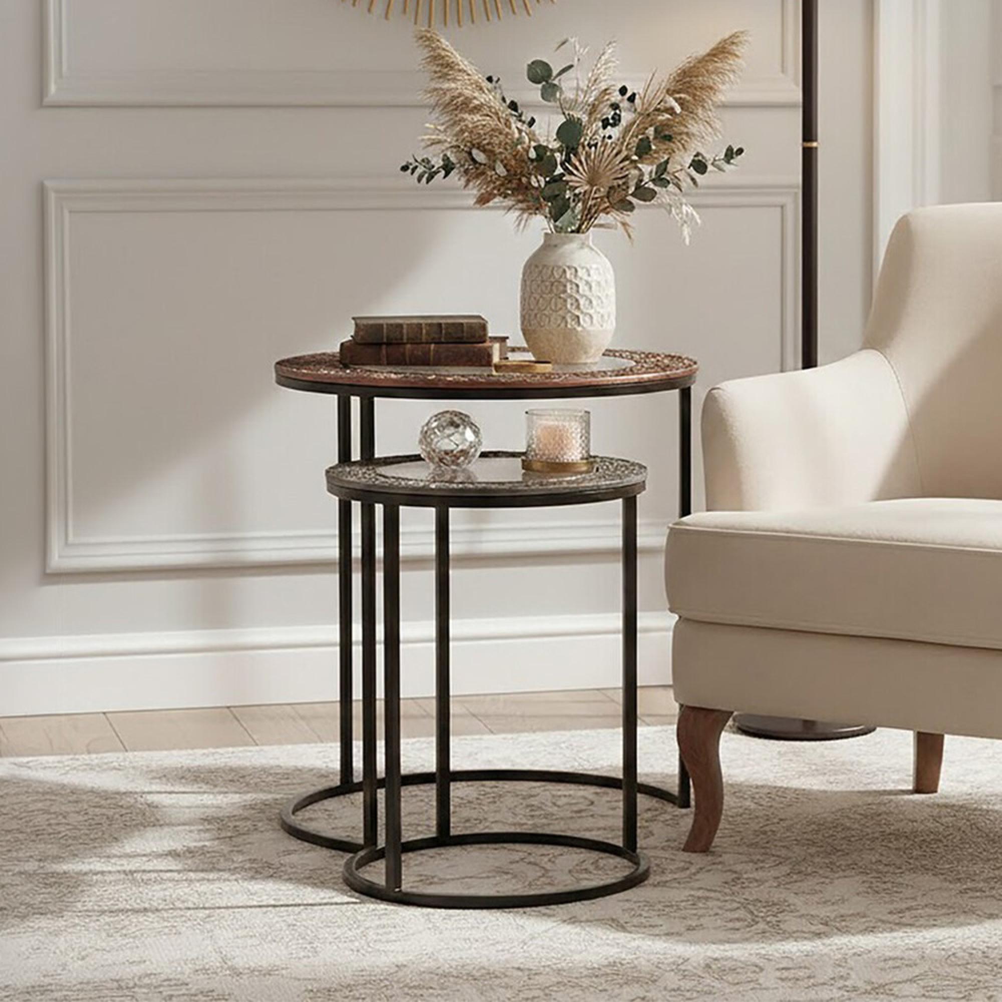 Akola Nest of 2 Tables - Round - Gold and Black