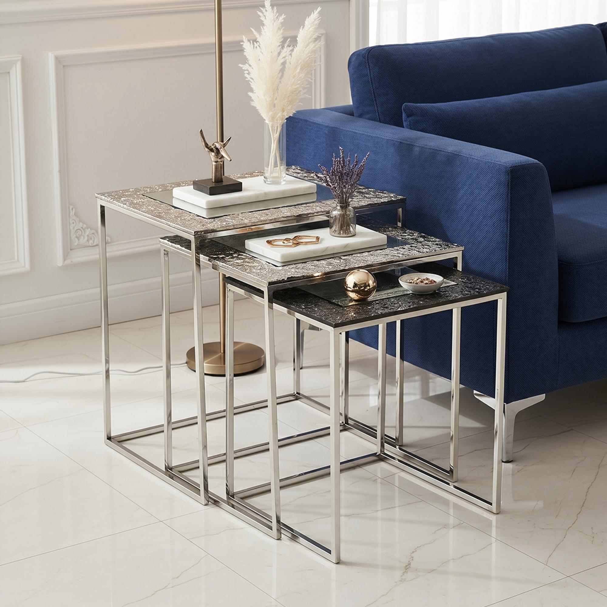 Akola Nest of 3 Tables - Square - Silver