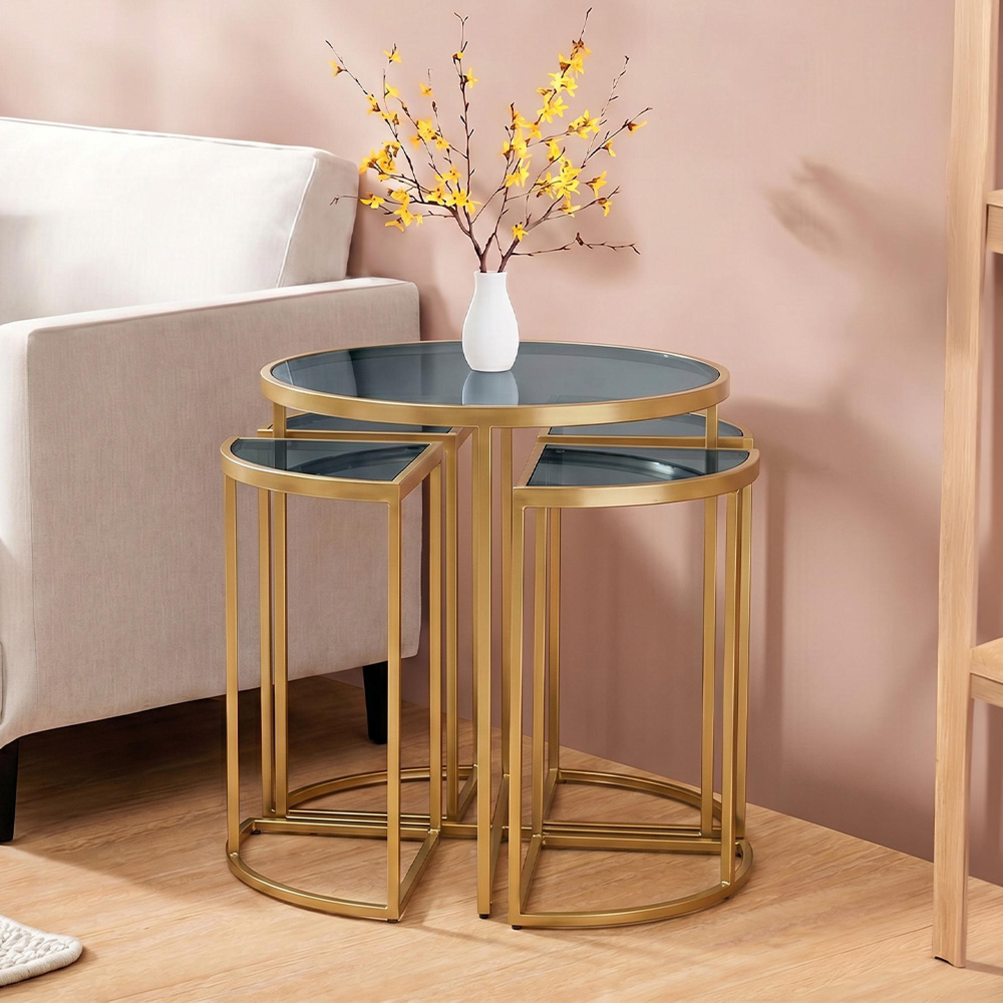 Axis Nest of 5 Tables - Clear Glass with Gold Metal
