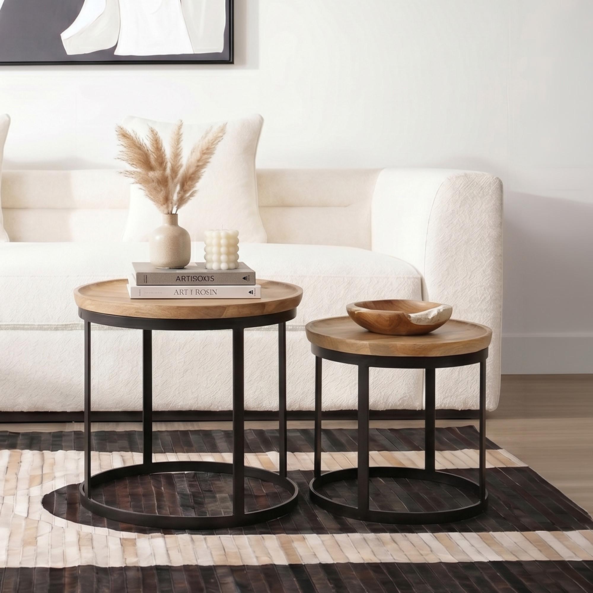 Boho Nest of 2 Tables - Round - Natural Mango Wood