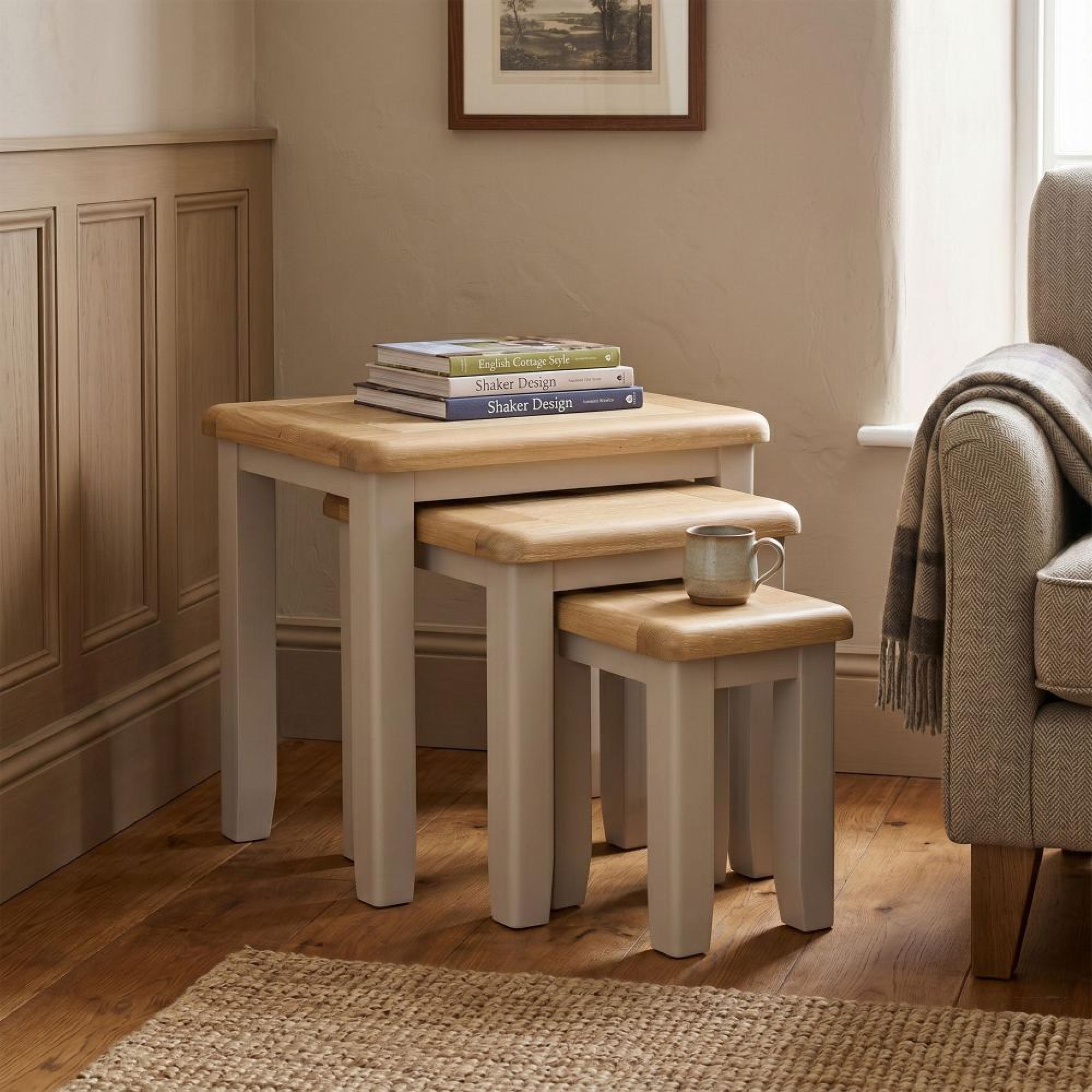 Windermere Painted Nest of 3 Tables - Oyster Grey