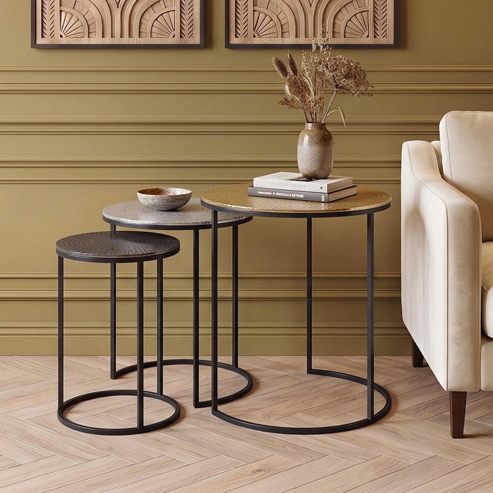 Elias Nest of 3 Tables - Round - Hammered Metal
