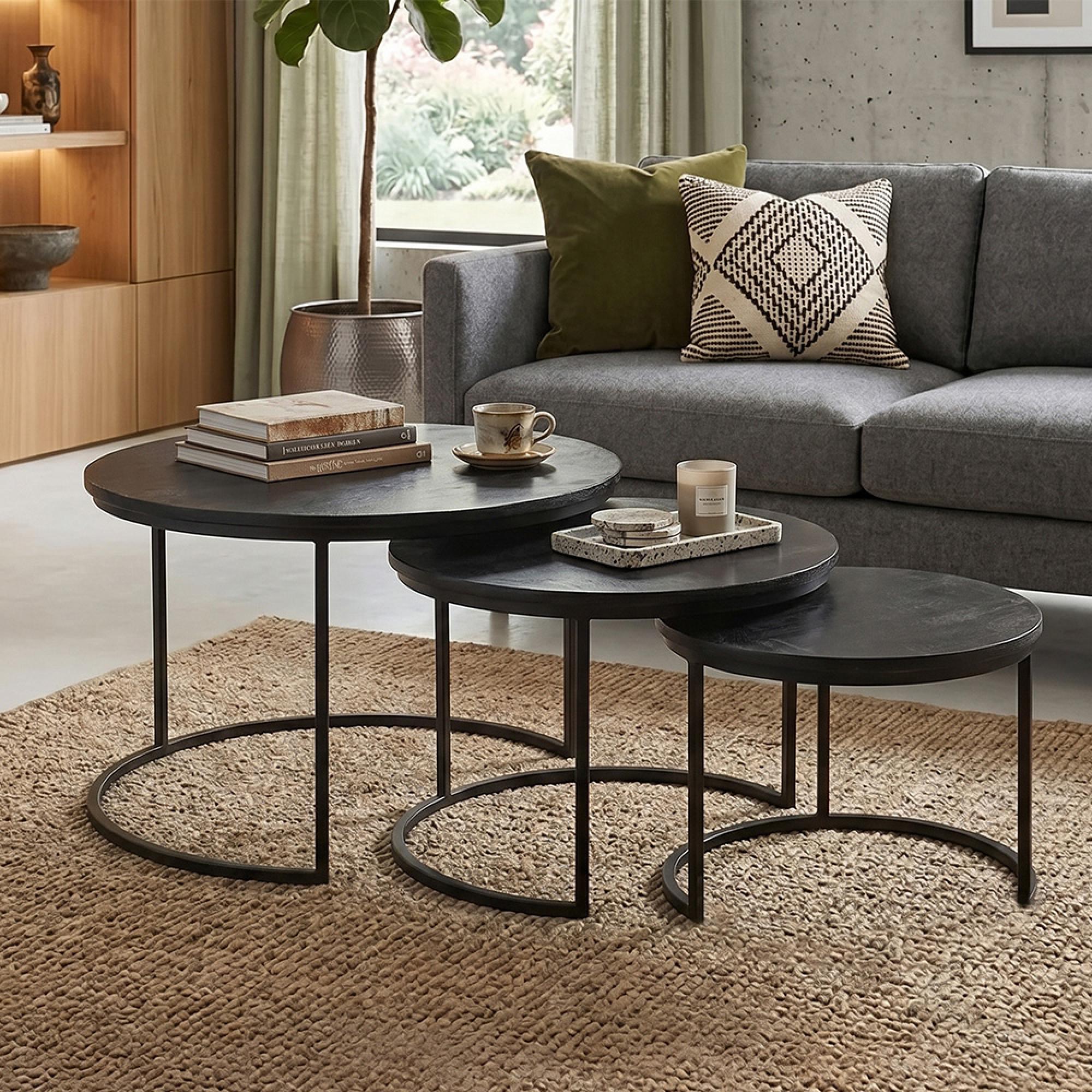 Jerrel Nest of Tables - Round - 3 Tier - Black - Mango Wood