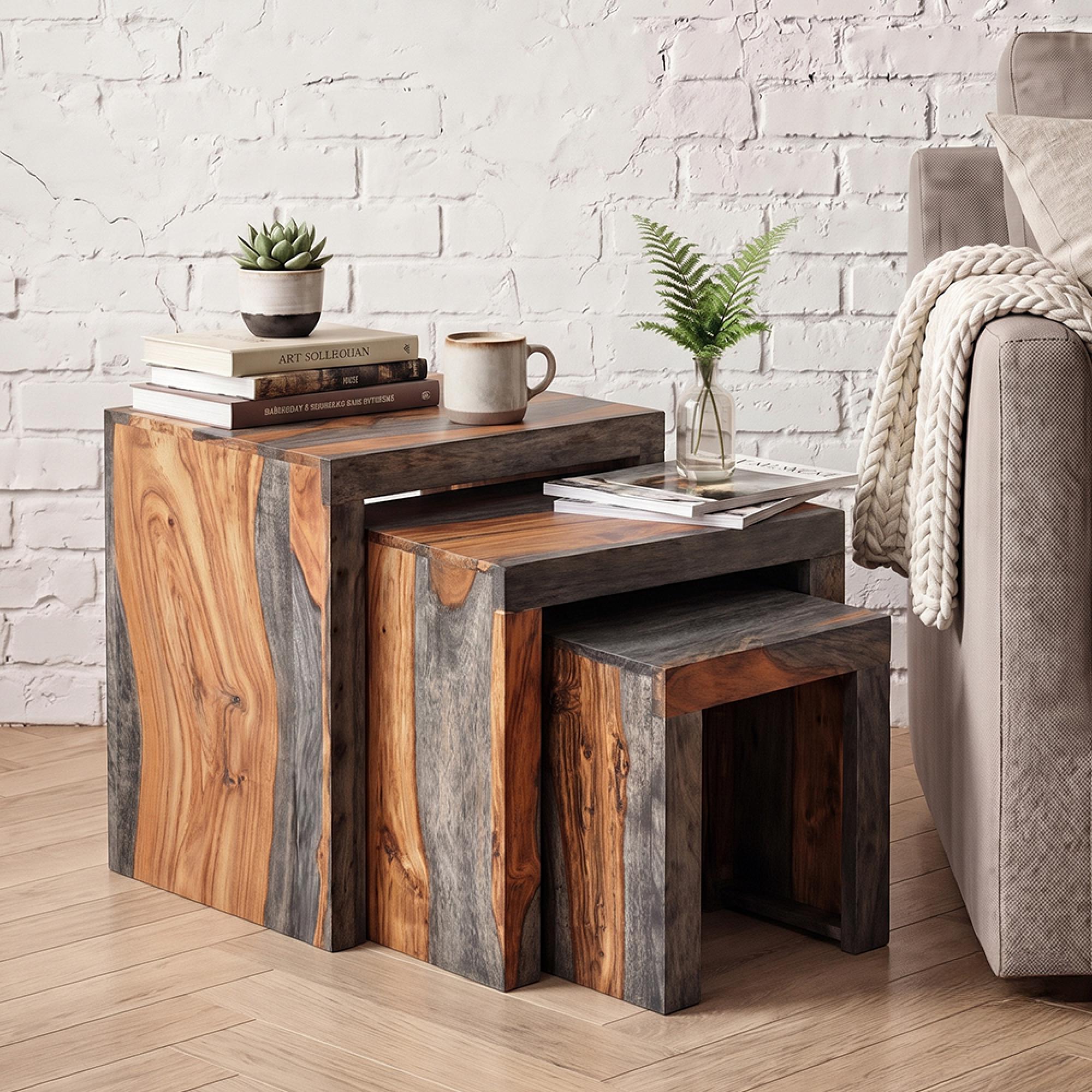 Cube Goa Petite Nest of Table - 3 Tier - Rustic Sheesham