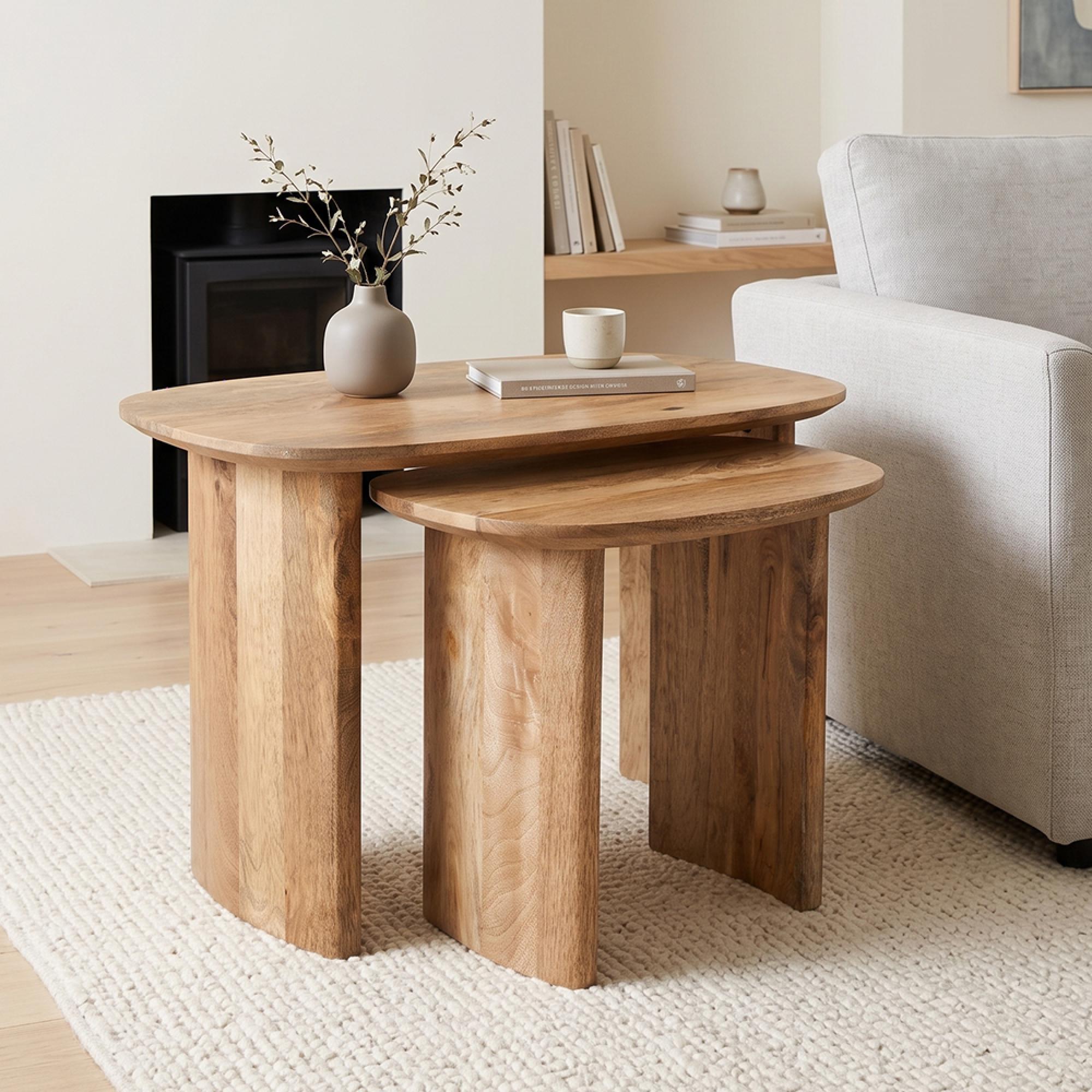 Sindhu Natural Mango Wood 2 Tier Curved Nest of Table
