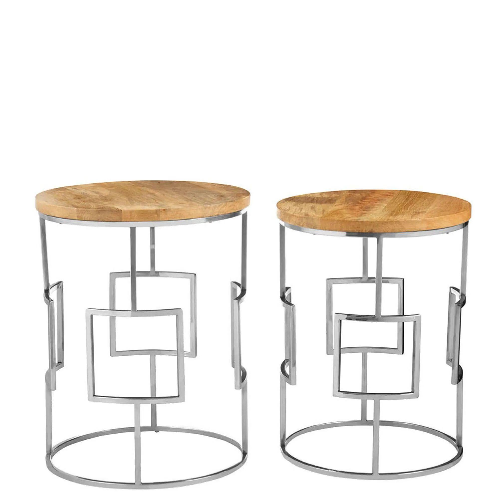 Agra Nest of Tables - Set of 2 - Mango Wood and Silver - Round