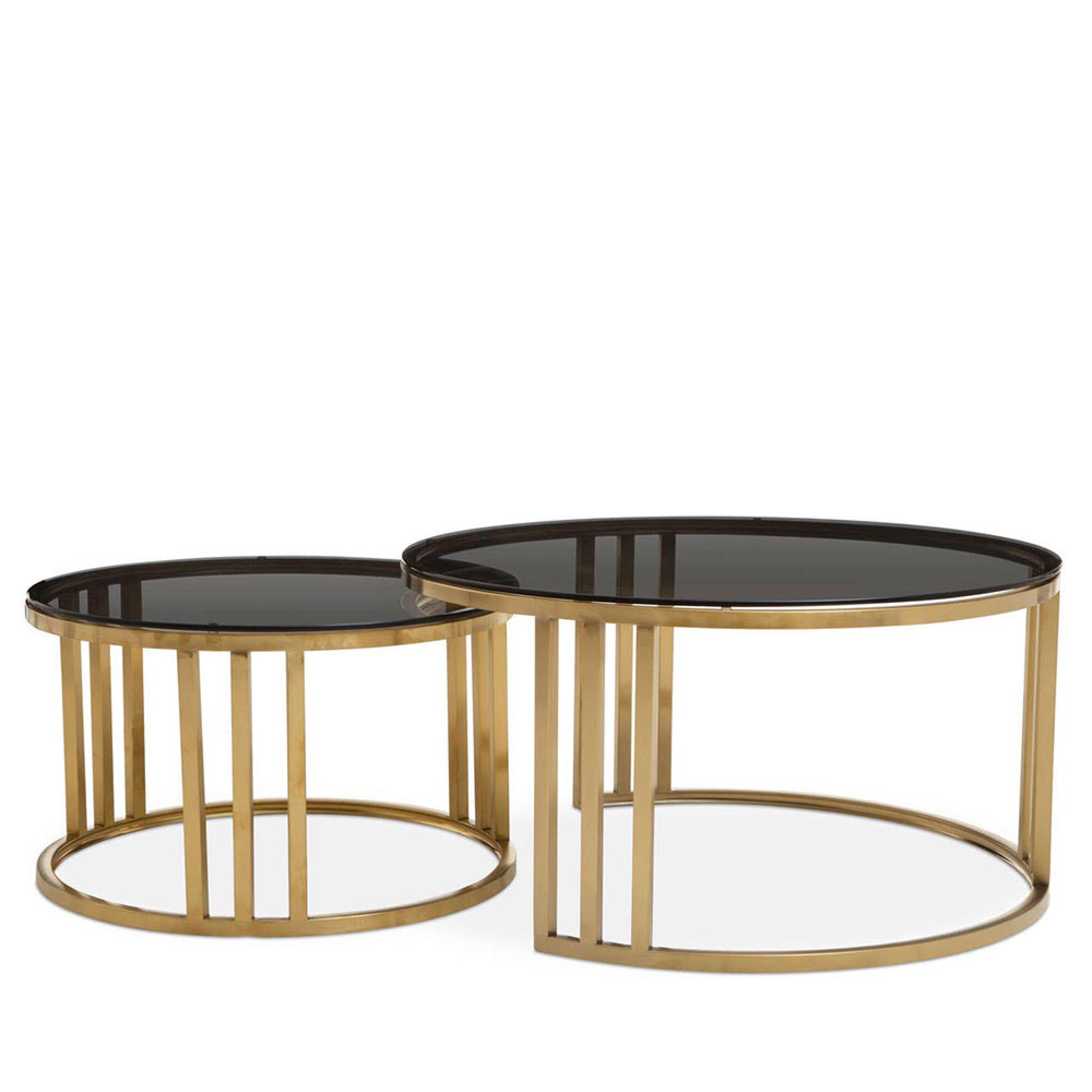 Alana Nest of Tables - Set of 2 - Black Glass and Gold Base - Round