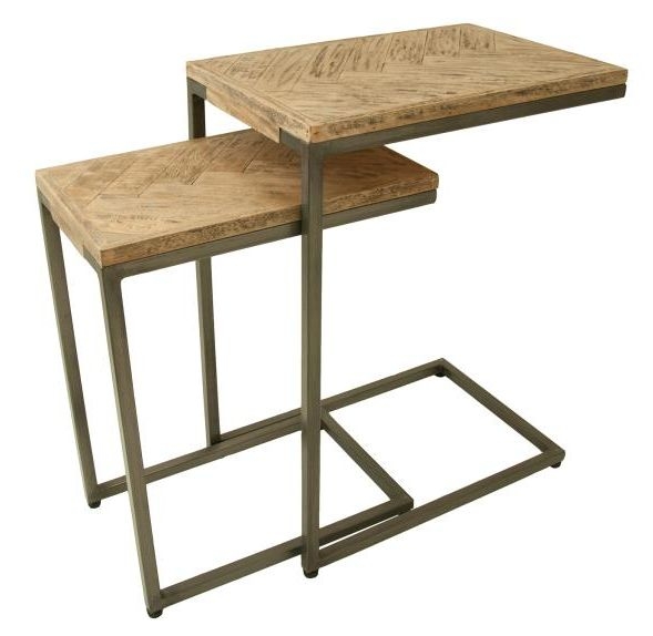 Chevron Supper Tables - Set of 2 - Mango Wood - Brushed Gunmetal Base