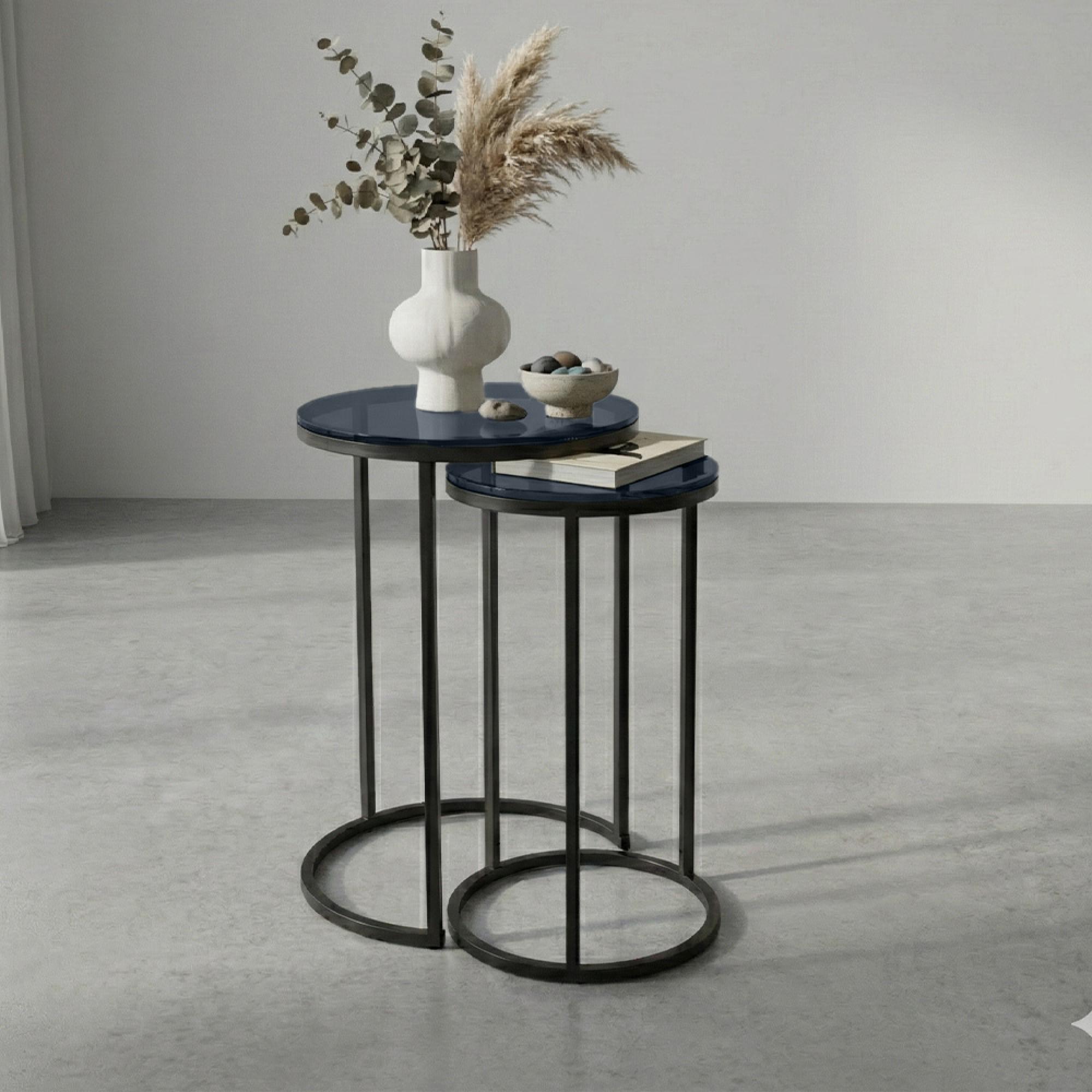 Chicago Nest of Tables - Set of 2 - Round - Smoked Glass