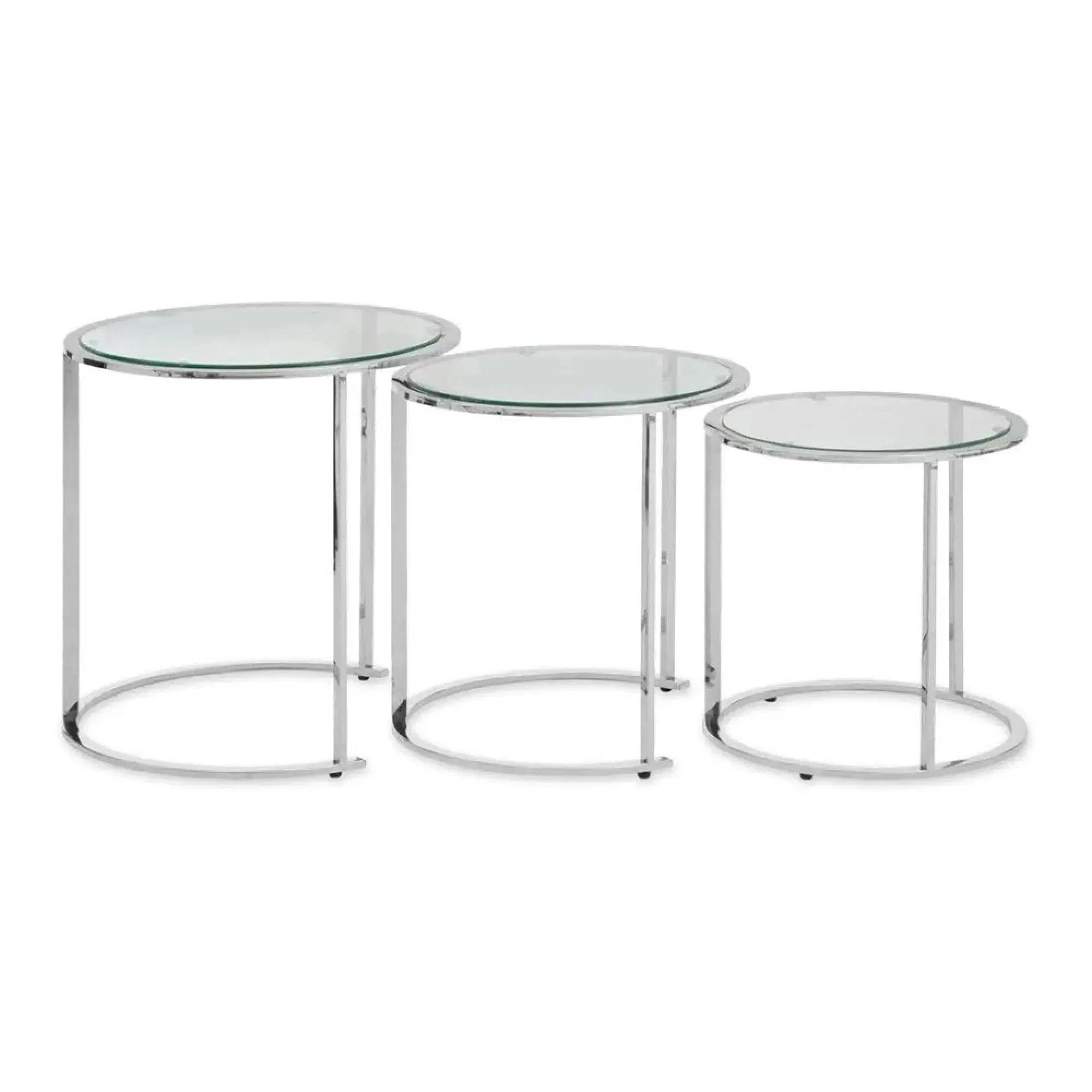 Clearance - Allure Nest of 3 Tables - Round - Glass - Silver Base - A305