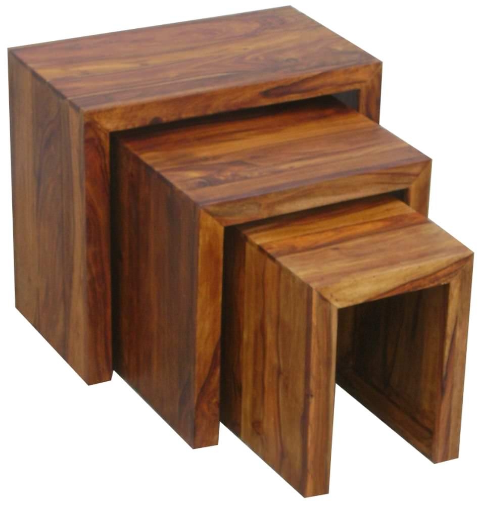 Cube Nest of Tables - Set of 3 - Solid Sheesham Wood