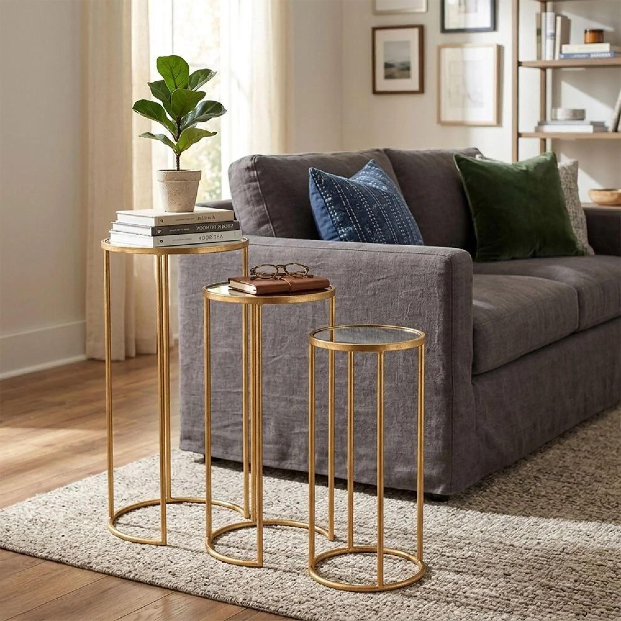 Leo Nest of Tables - Round - 3 Tier - Gold - Glass and Metal