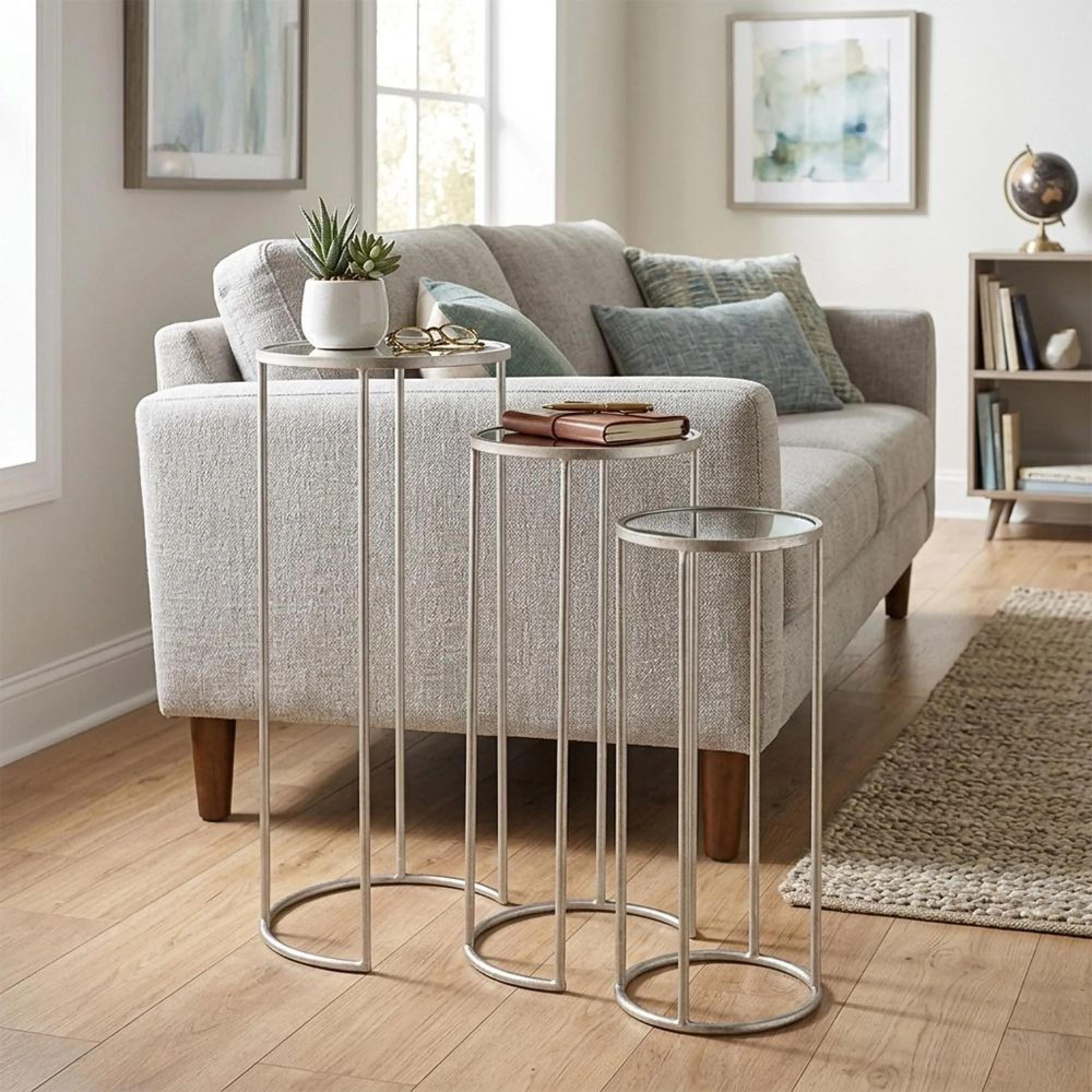 Leo Nest of Tables - Round - 3 Tier - Silver - Glass and Metal