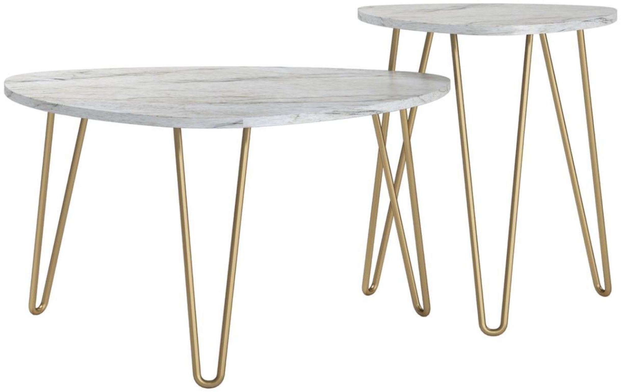 Novogratz Athena Nesting Tables - White Marble Effect - Set of 2 - 7021891COMNUK