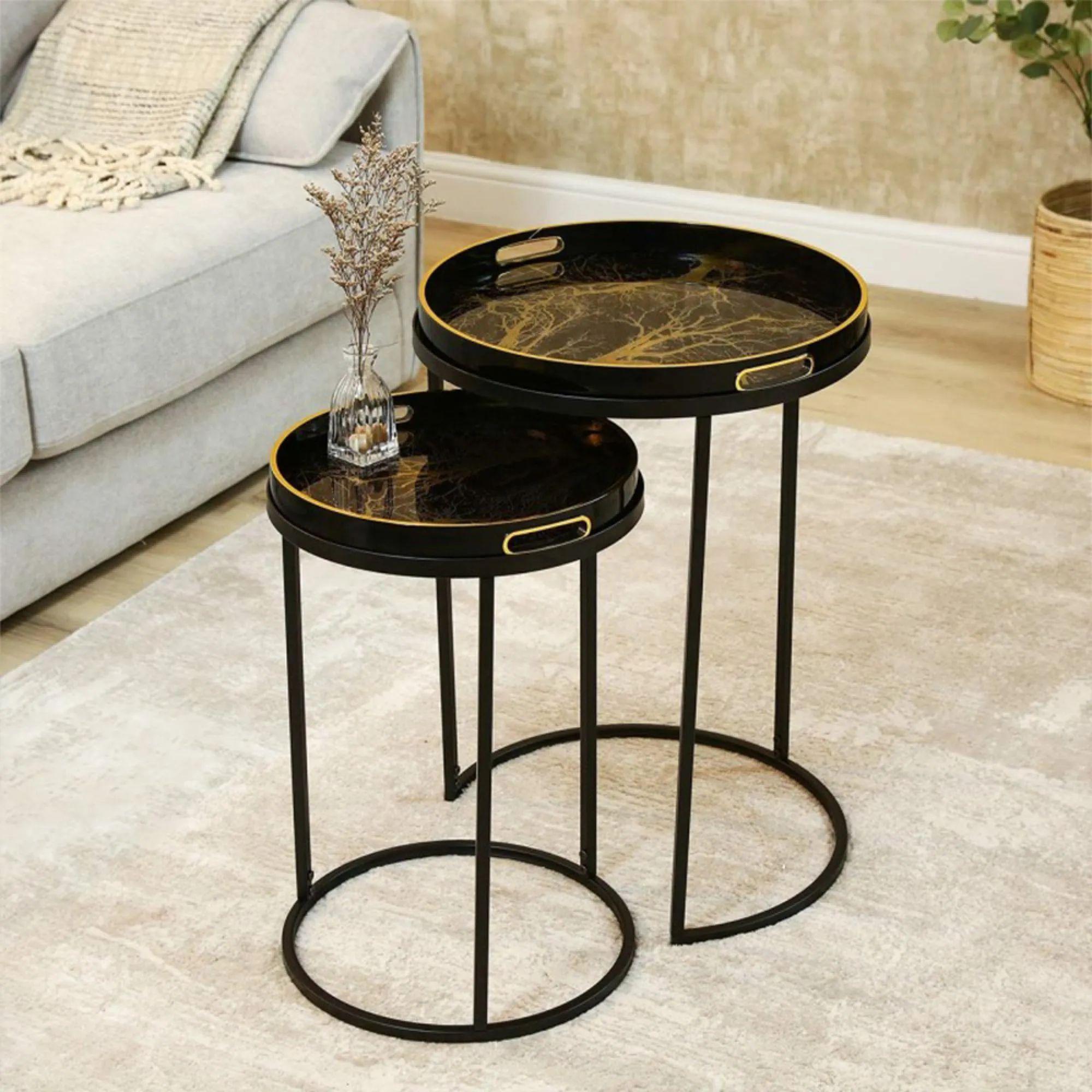 Nest of Tables - Olin - Black and Gold Glass - Round - Set of 2