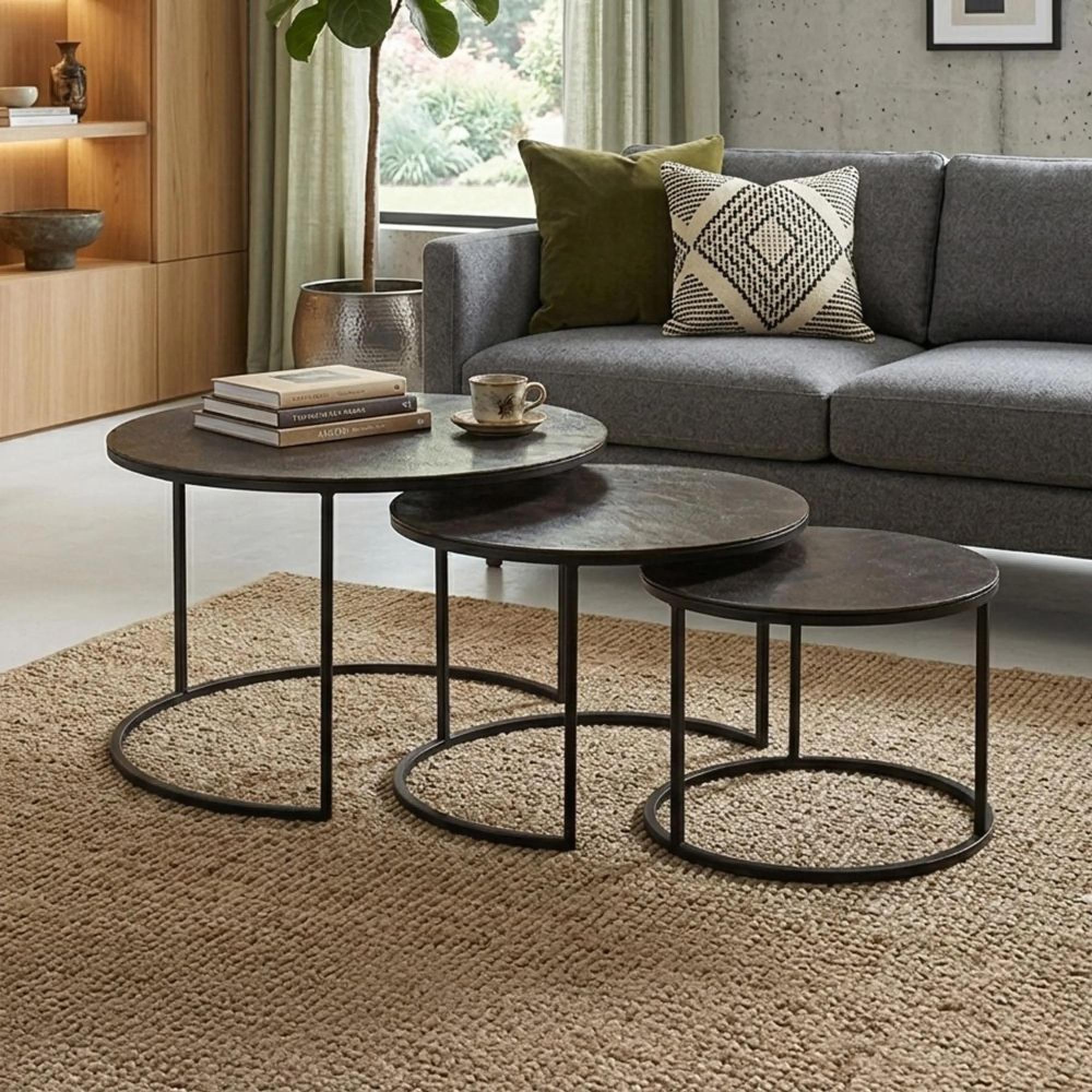 Oxidize Nest of Tables - Round - 3 Tier - Antique Black - Metal