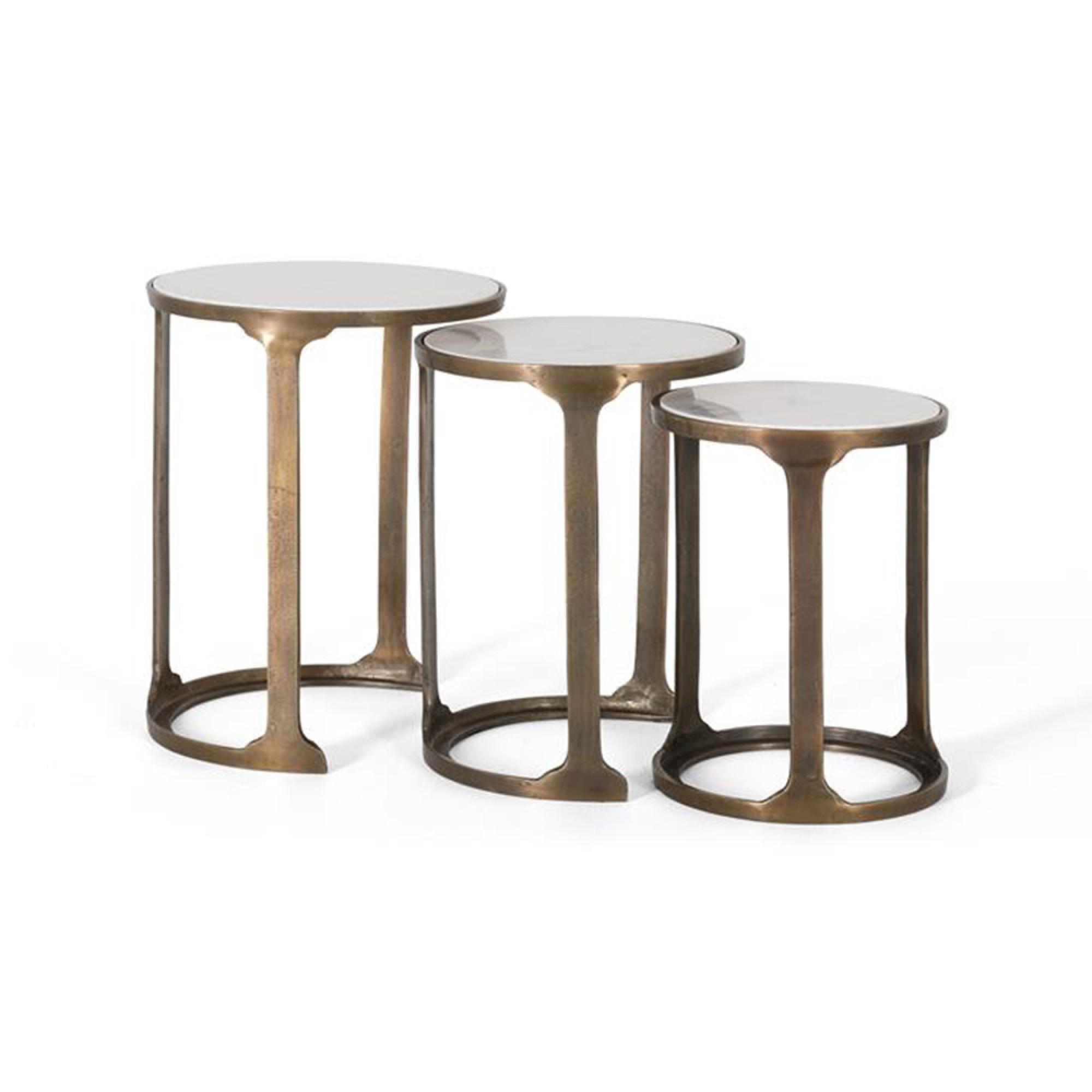 Pangaani Nest of Tables - White Marble and Metal - Round - Set of 3