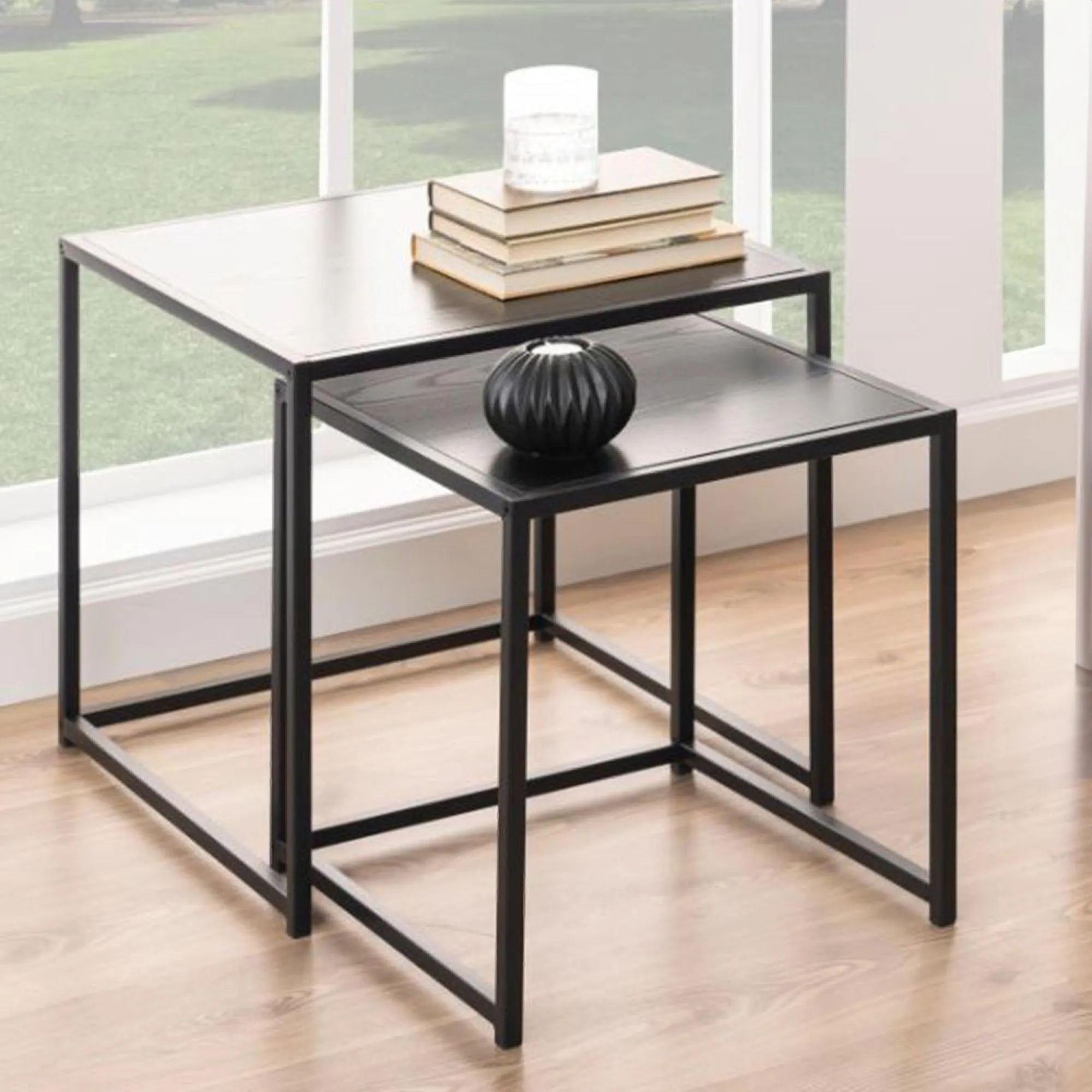 Seaford Nest of Tables - 2 - Square - Black Melamine and Metal