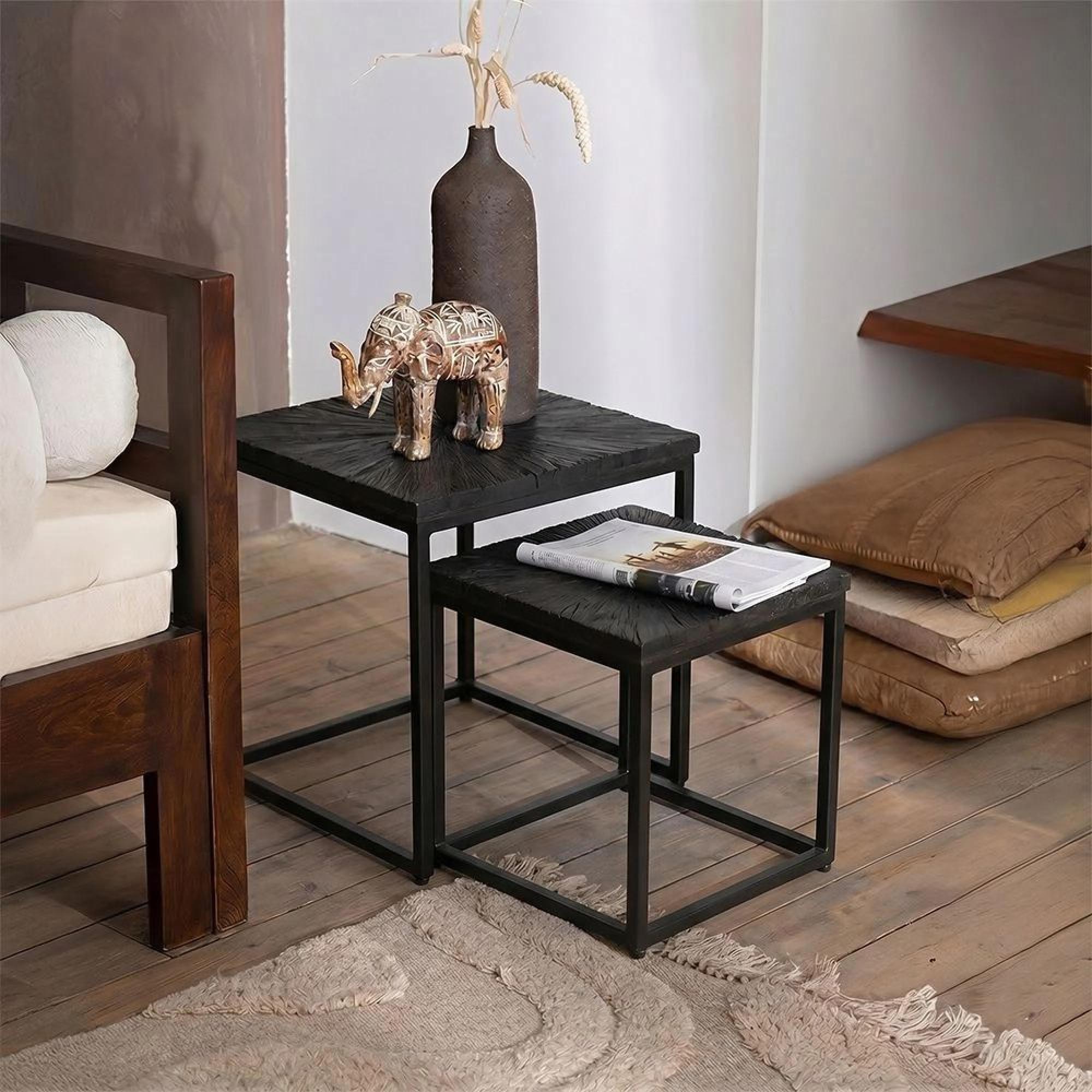 Shanil Nest of Tables - Square - 2 Tier - Sunburst - Black - Wood and Metal