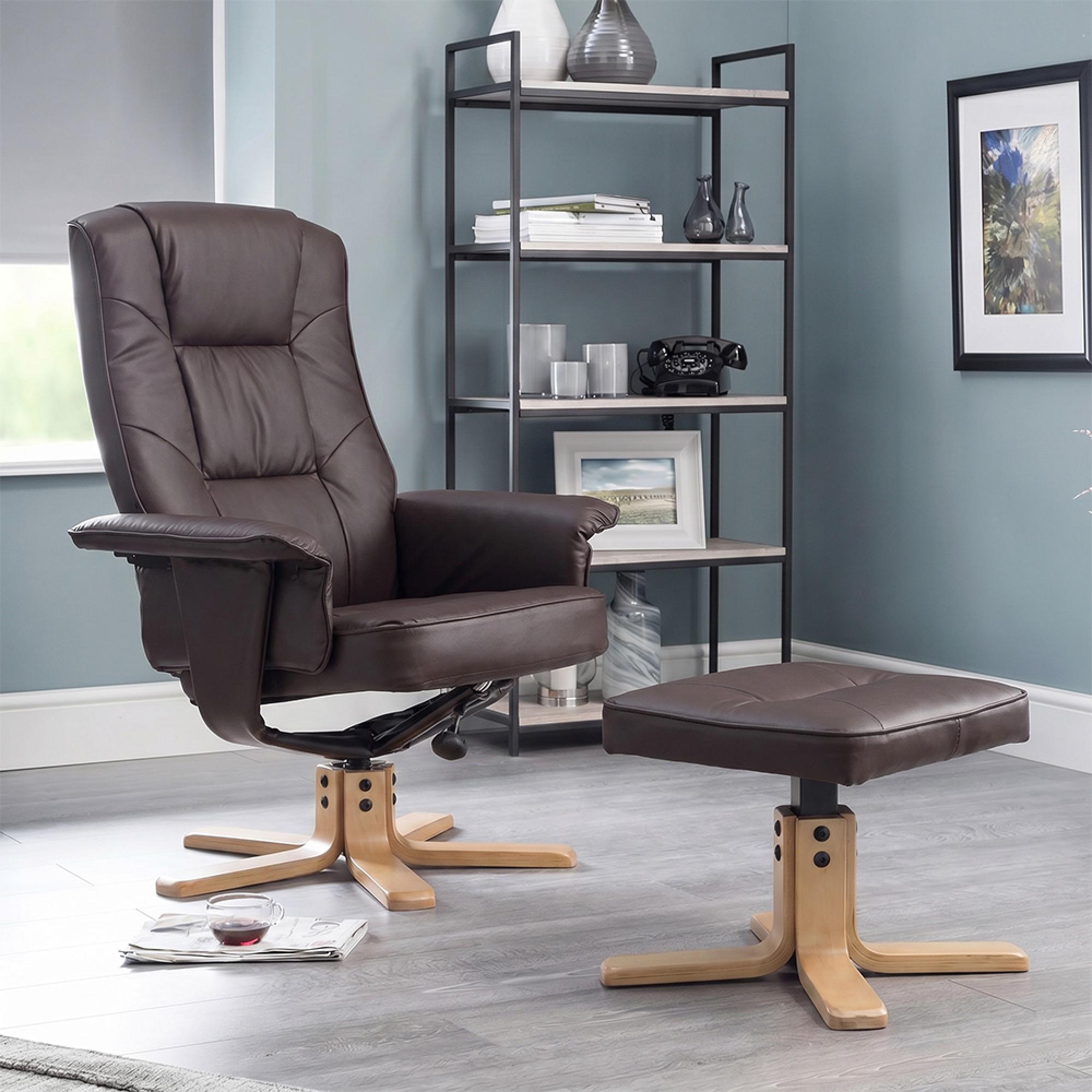 Drake Recliner with Footstool - Faux Leather - Brown - ARC7595-PU-BR