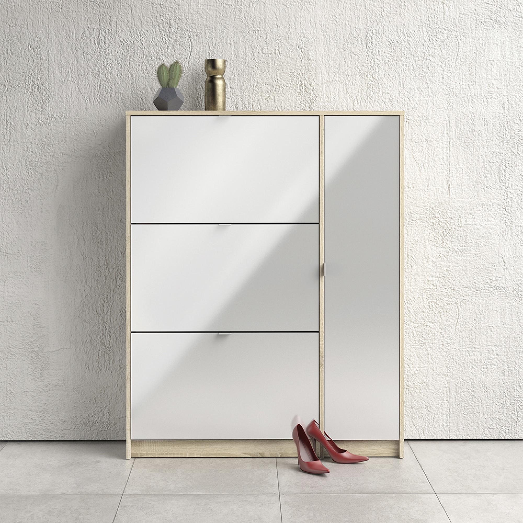 Shoe Cabinet - 1 Door - 3 Drawer - Oak