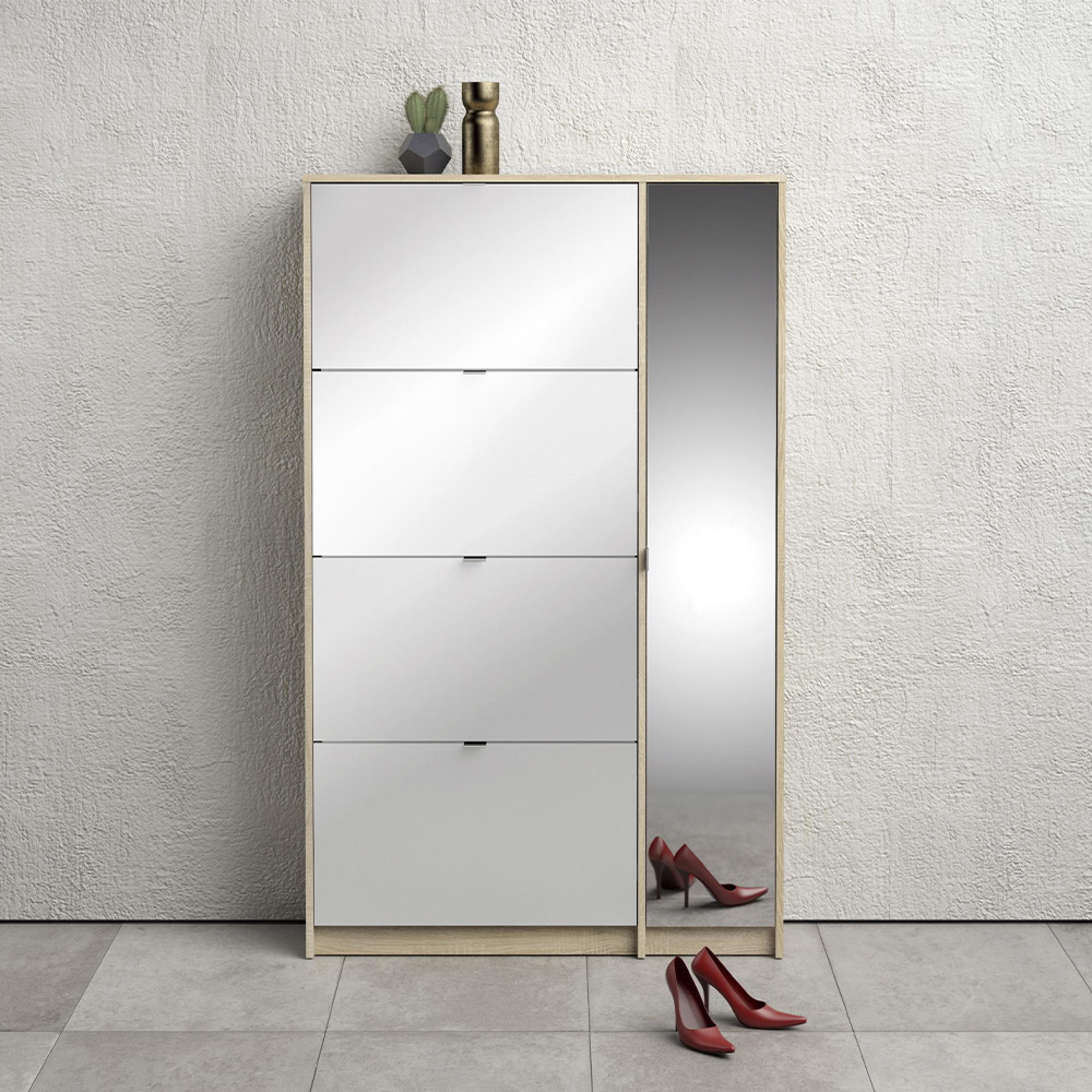 Shoe Cabinet - 5 Mirrored Door - Oak