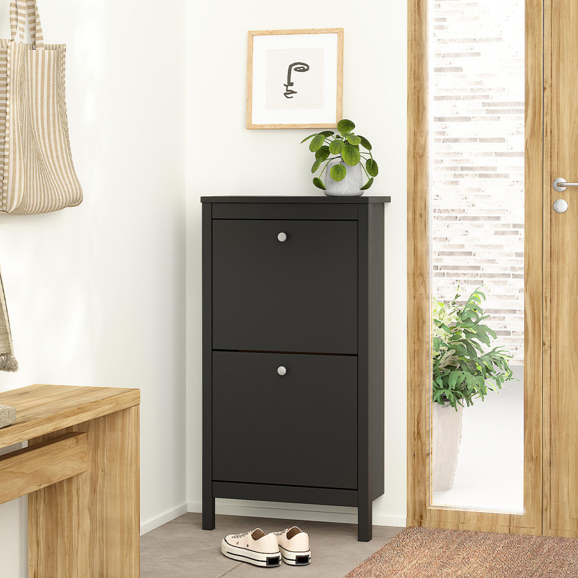 Madrid Shoe Cabinet - 2 Drawer - Door - Black