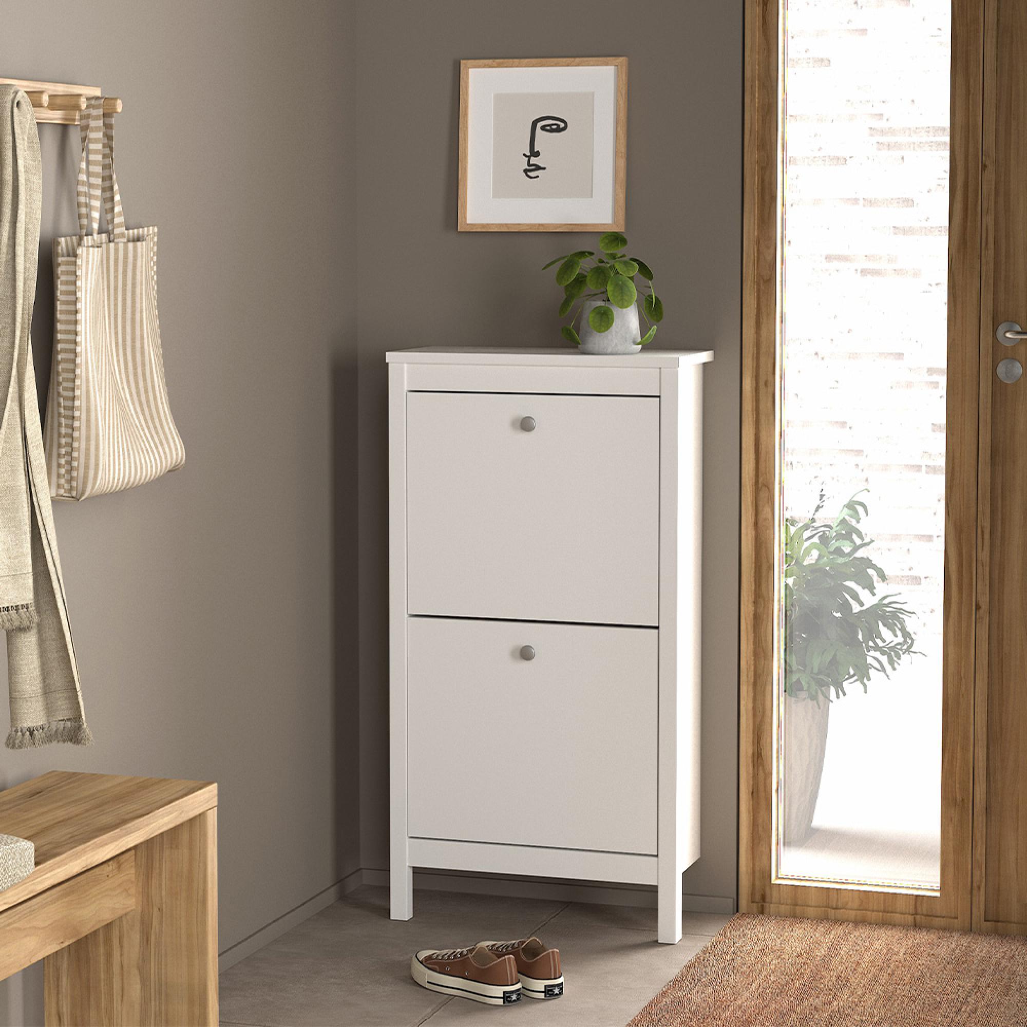 Madrid Shoe Cabinet - 2 Drawer - Door - White