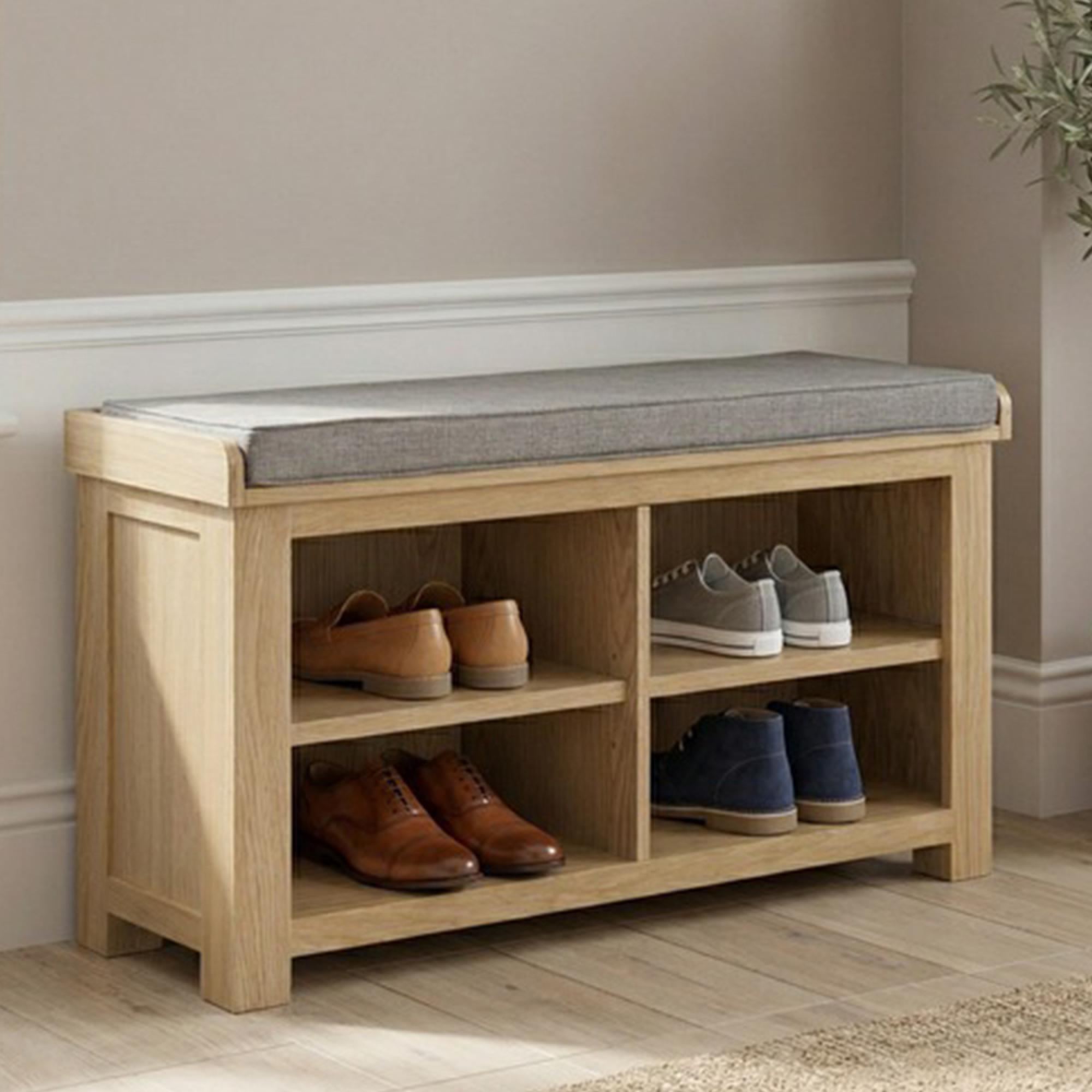 Treviso Oak Shoe Bench and Fabric