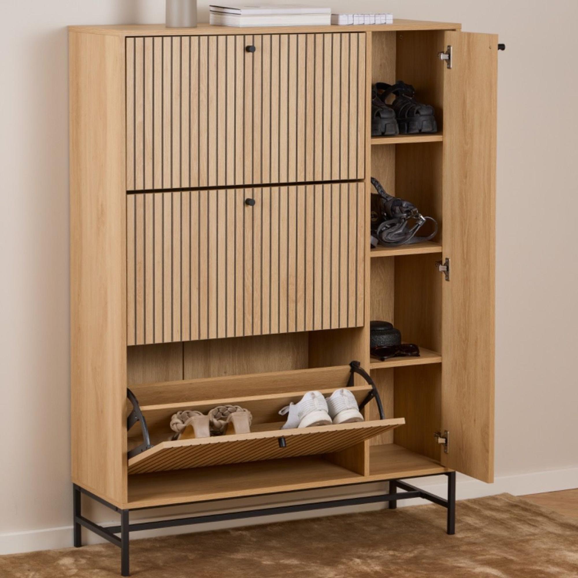 Albany Shoe Cabinet - 4 Door - Oak Ribbed