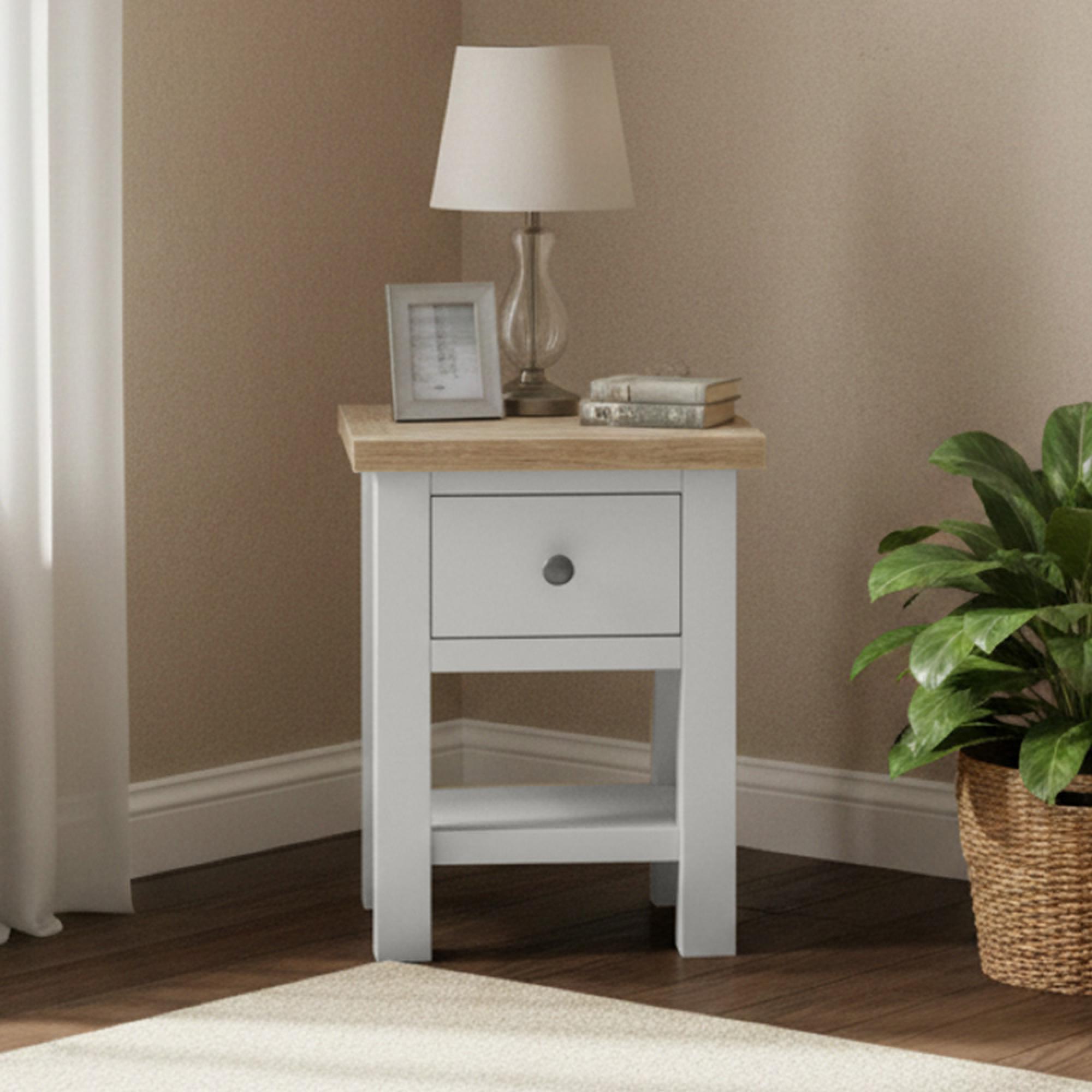 Modern Lamp Table - 1 Drawer - Square - Grey Painted