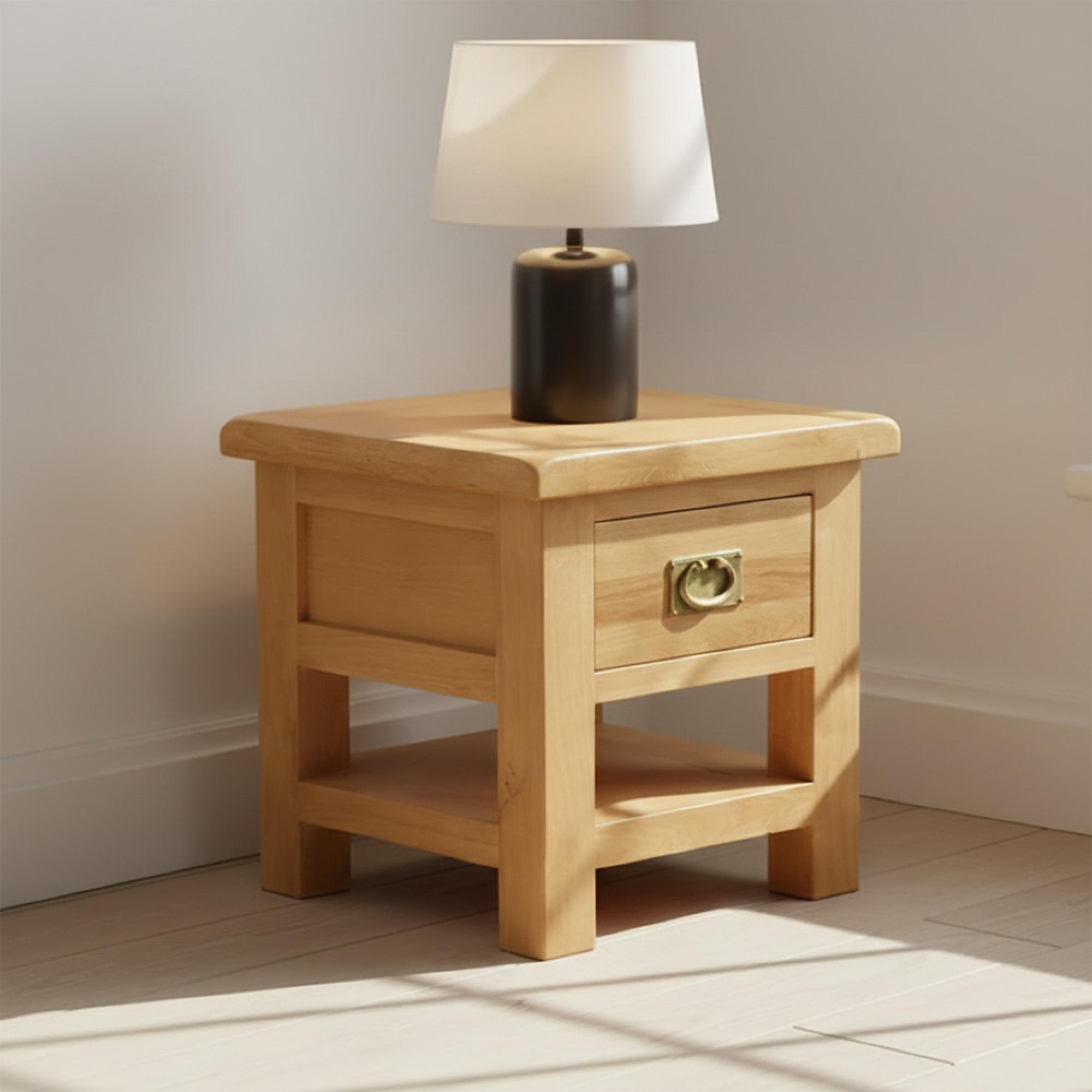 Salisbury Premium Square Lamp Table - 1 Drawer - Oak