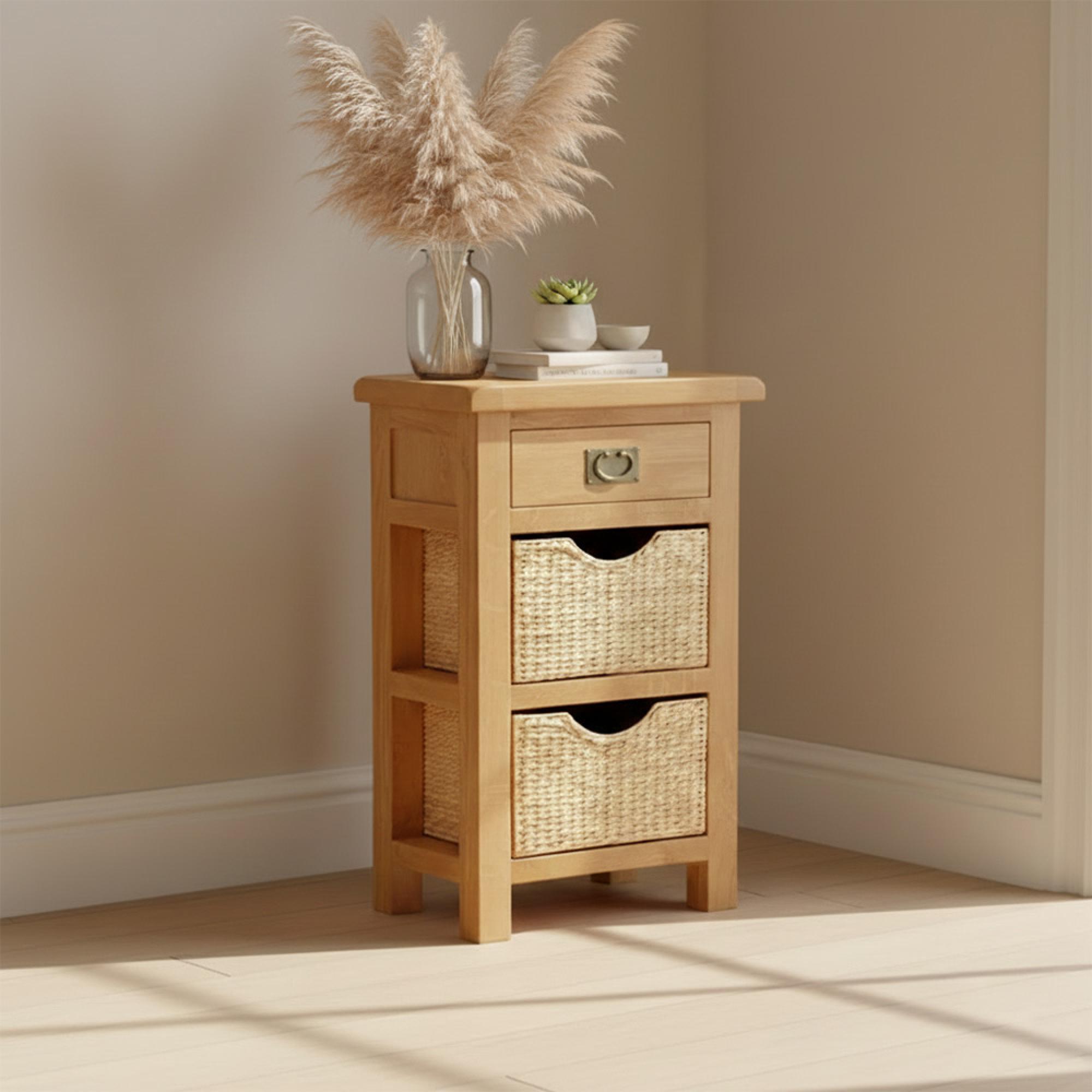 Salisbury Premium Telephone Table - 1 Drawer - with Baskets - Oak