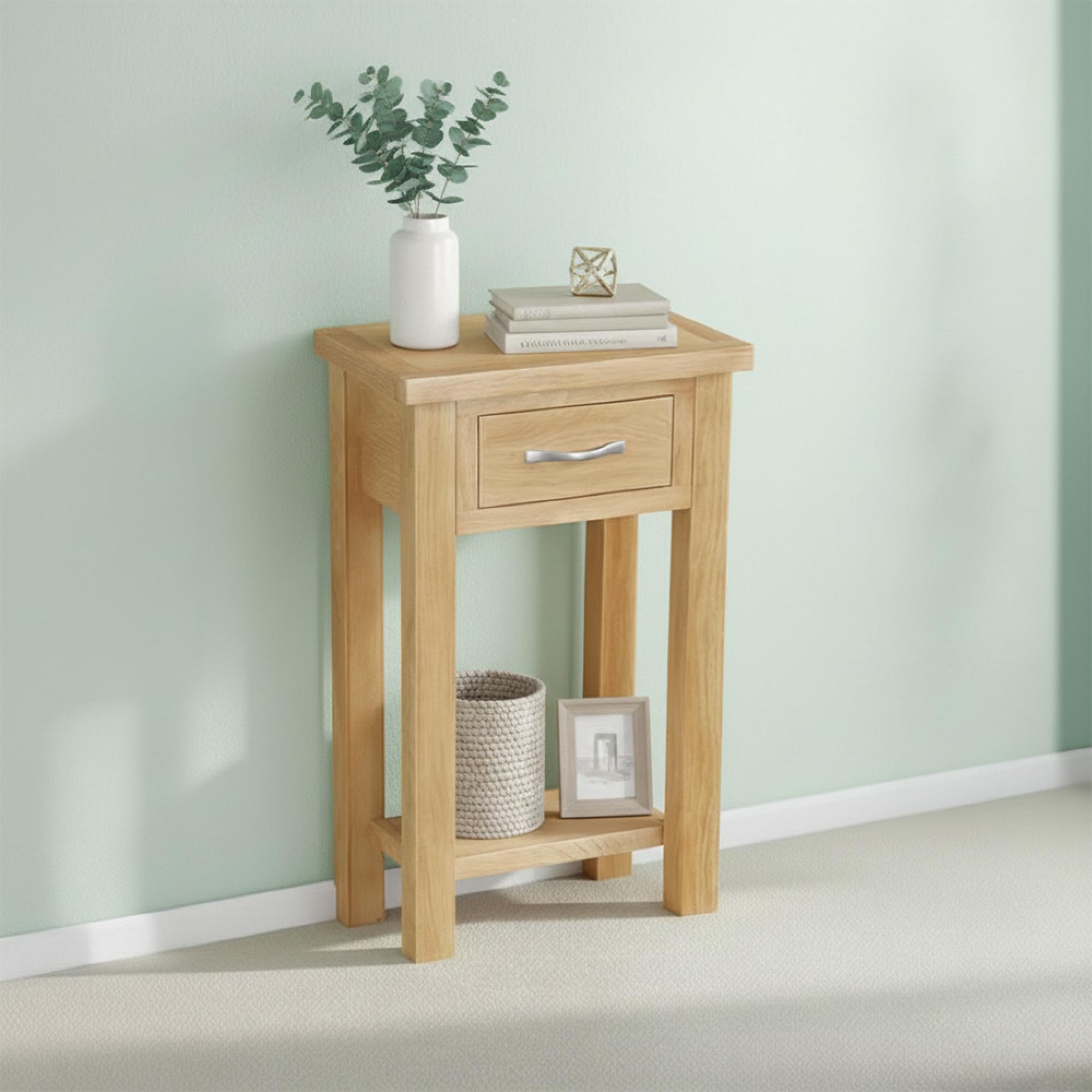 New Trinity Telephone Table - 1 Drawer - Natural Oak