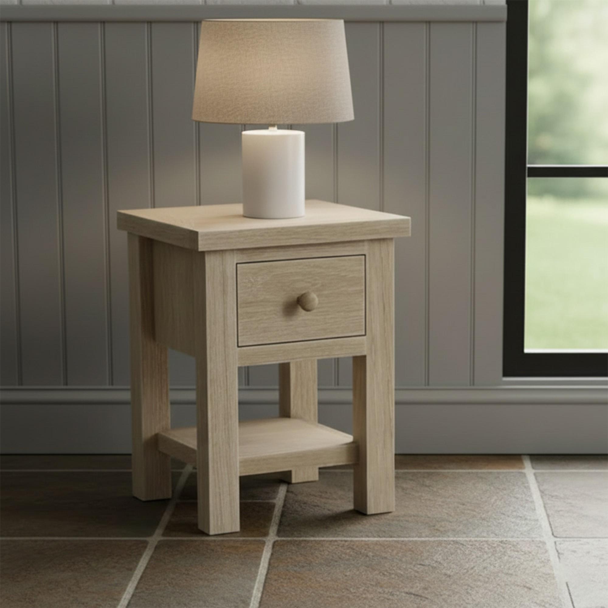 Modern Country Oak - Lamp Table - 1 Drawer - Square