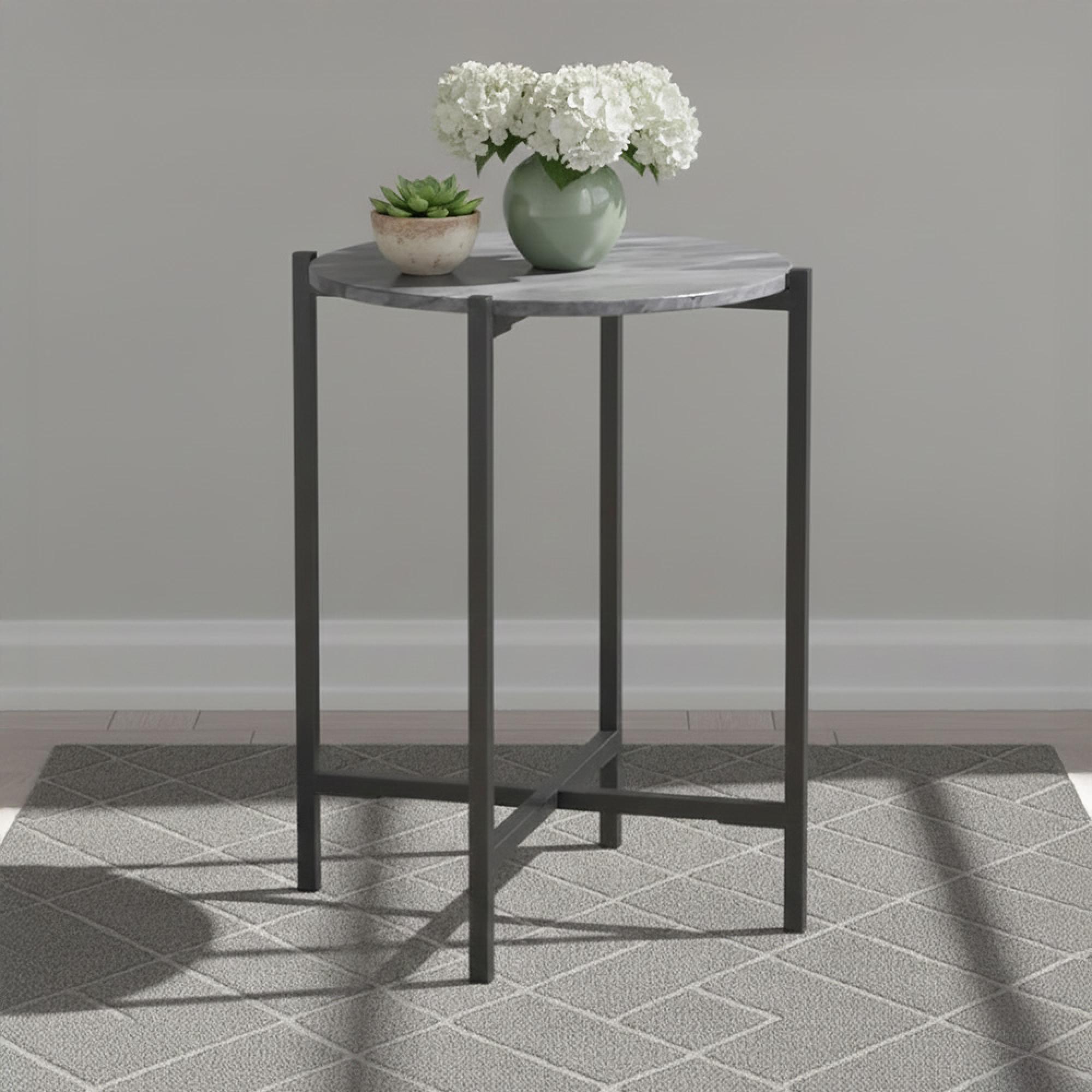 Marmora Side Table - Round - Grey Marble