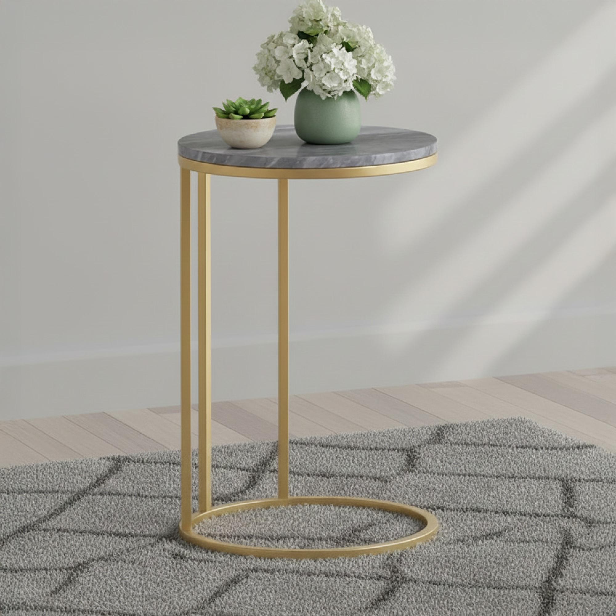 Marmora C Side Table - Round - Grey Marble & Gold