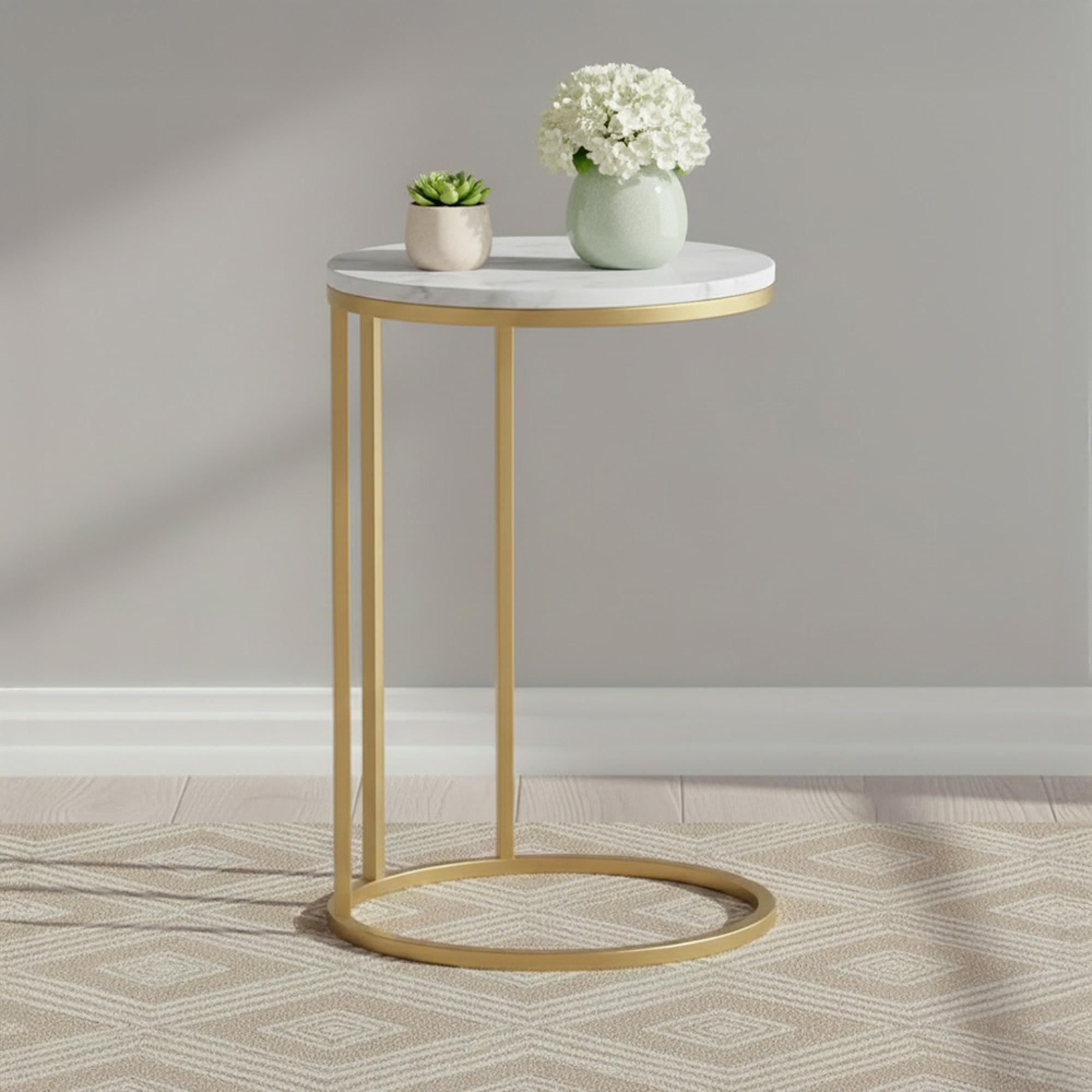 Marmora C Side Table - Round - White Marble & Gold