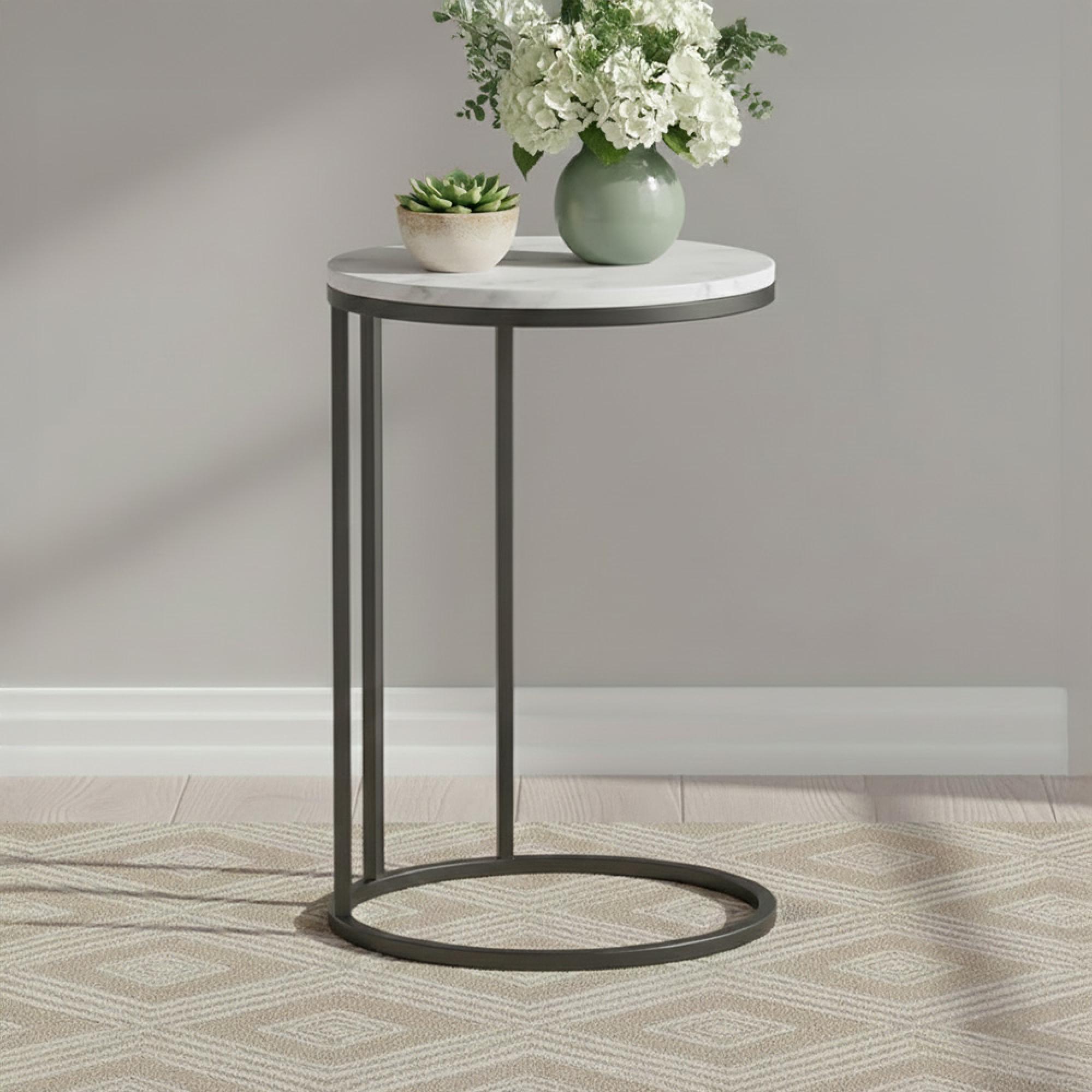 Marmora C Side Table - Round - White Marble & Grey