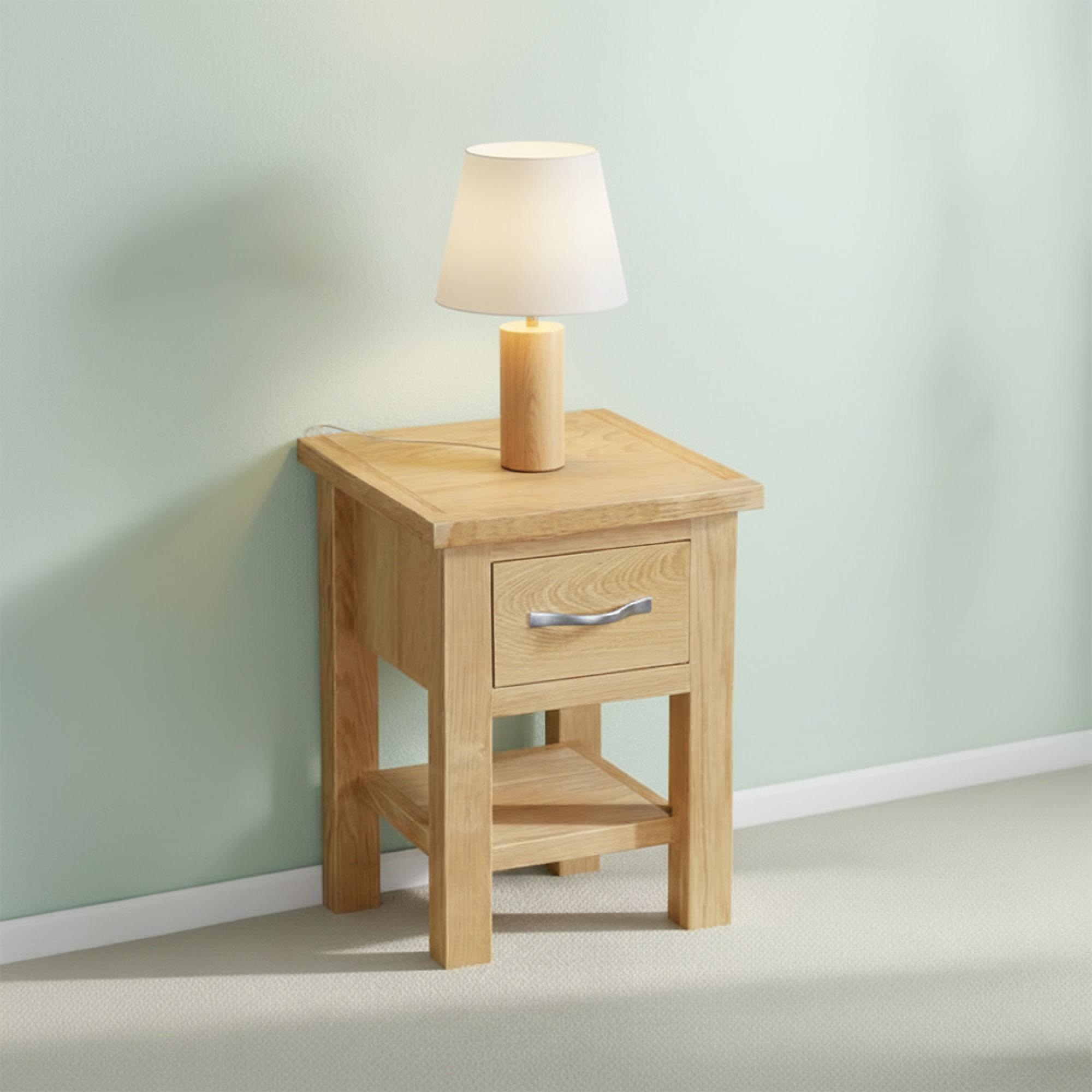 New Trinity Lamp Table - 1 Drawer - Natural Oak