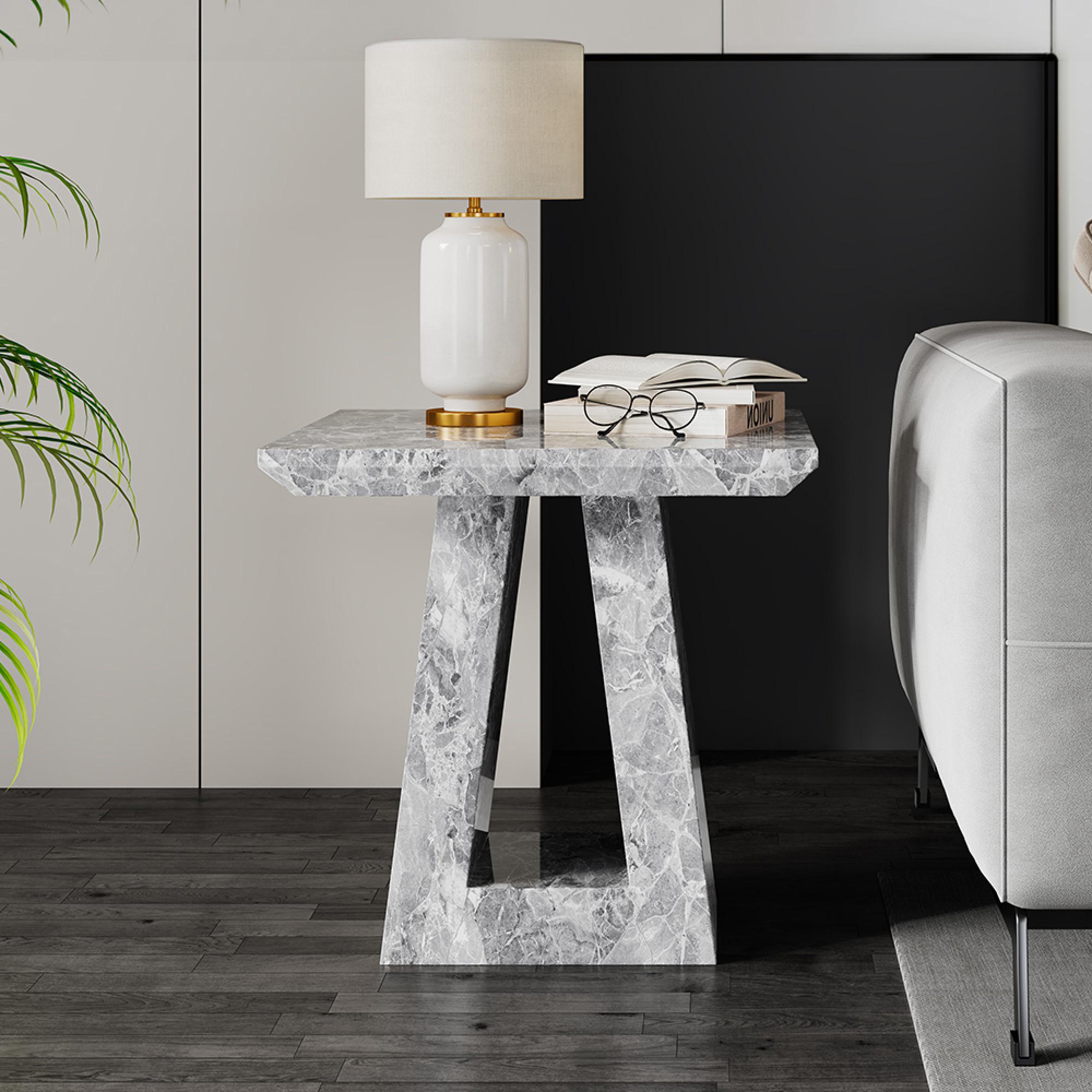 Milan Side Table - Square - Grey Marble