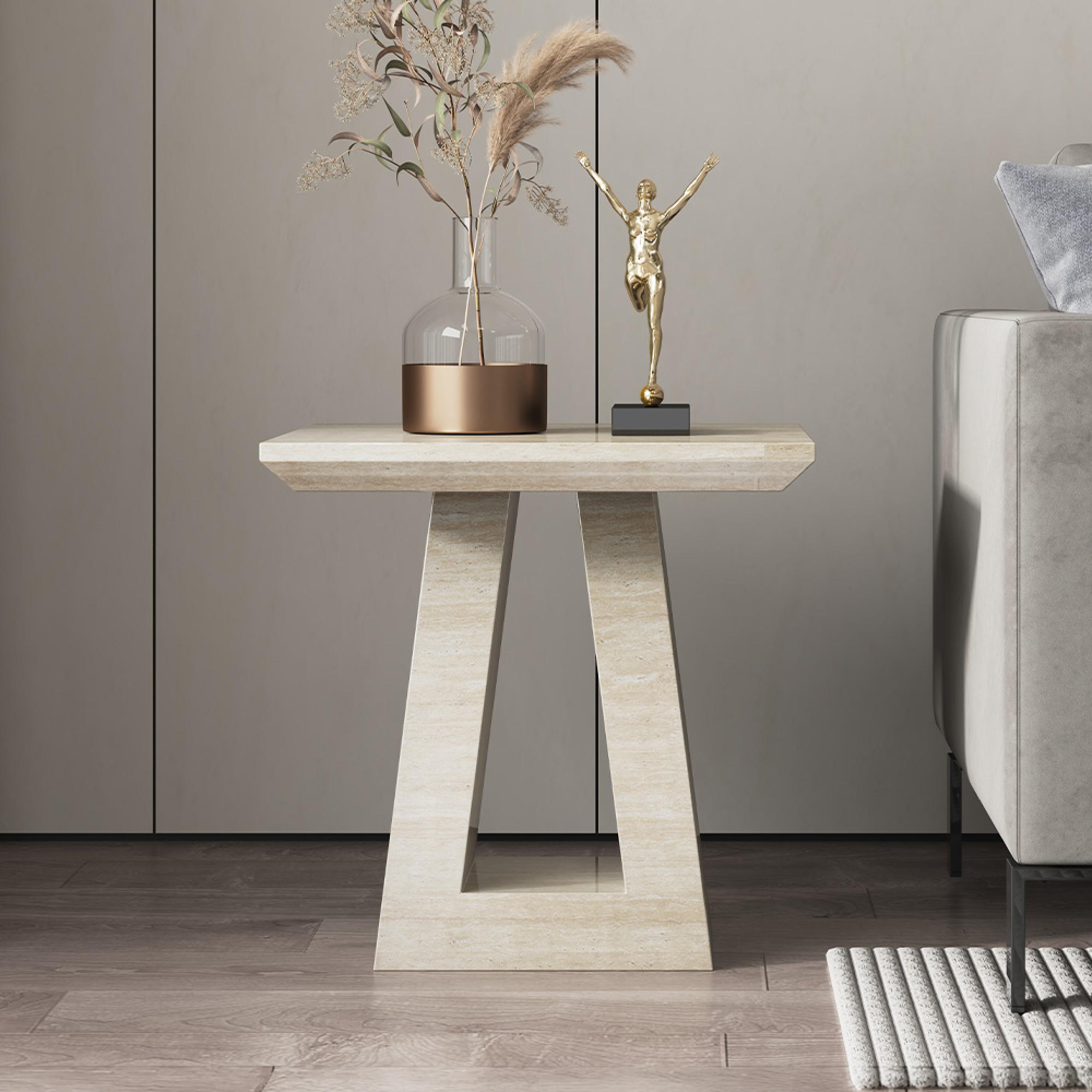 Milan Side Table - Square - Travertine Beige Engineered Marble