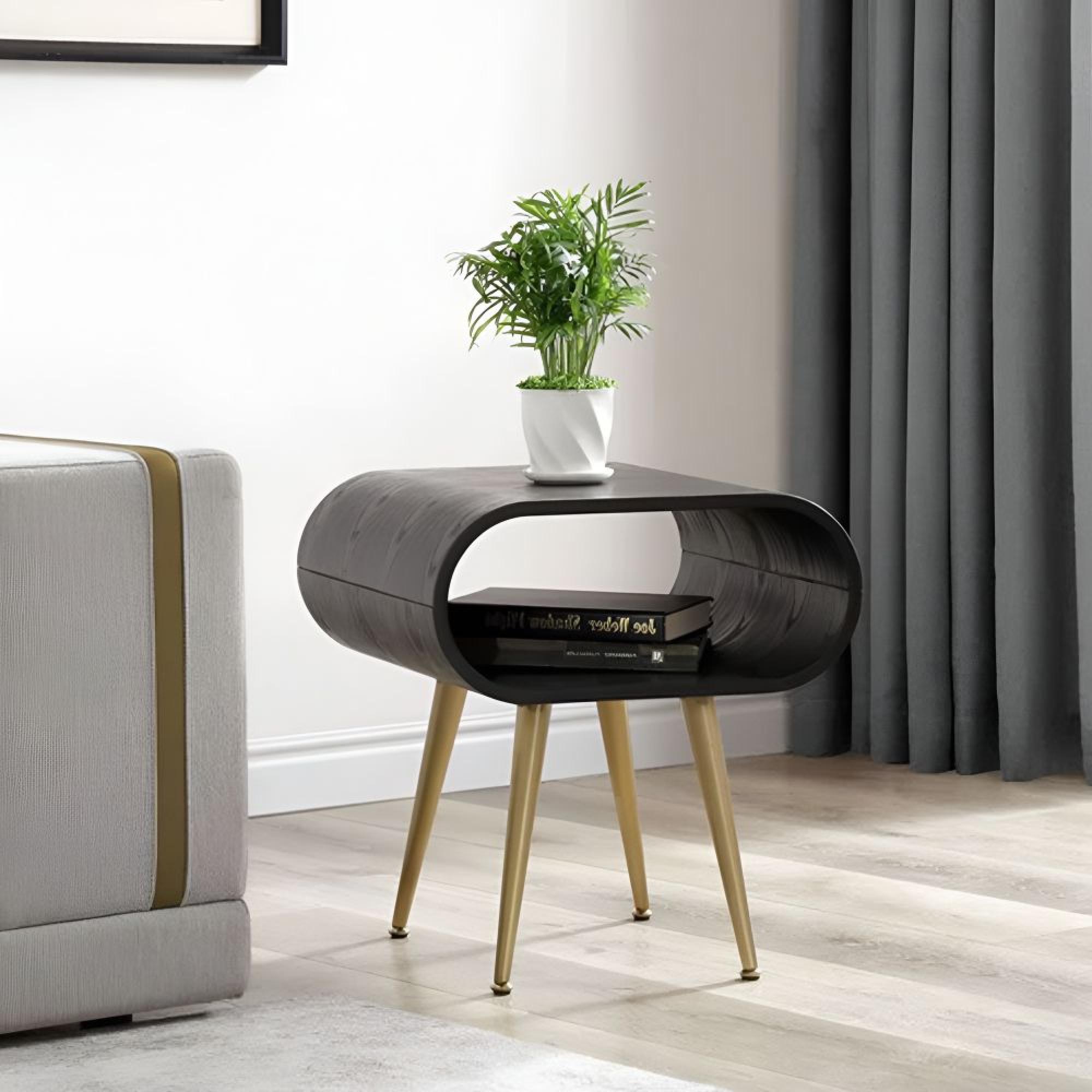 Auckland Lamp Table - Black and Brass - JF722