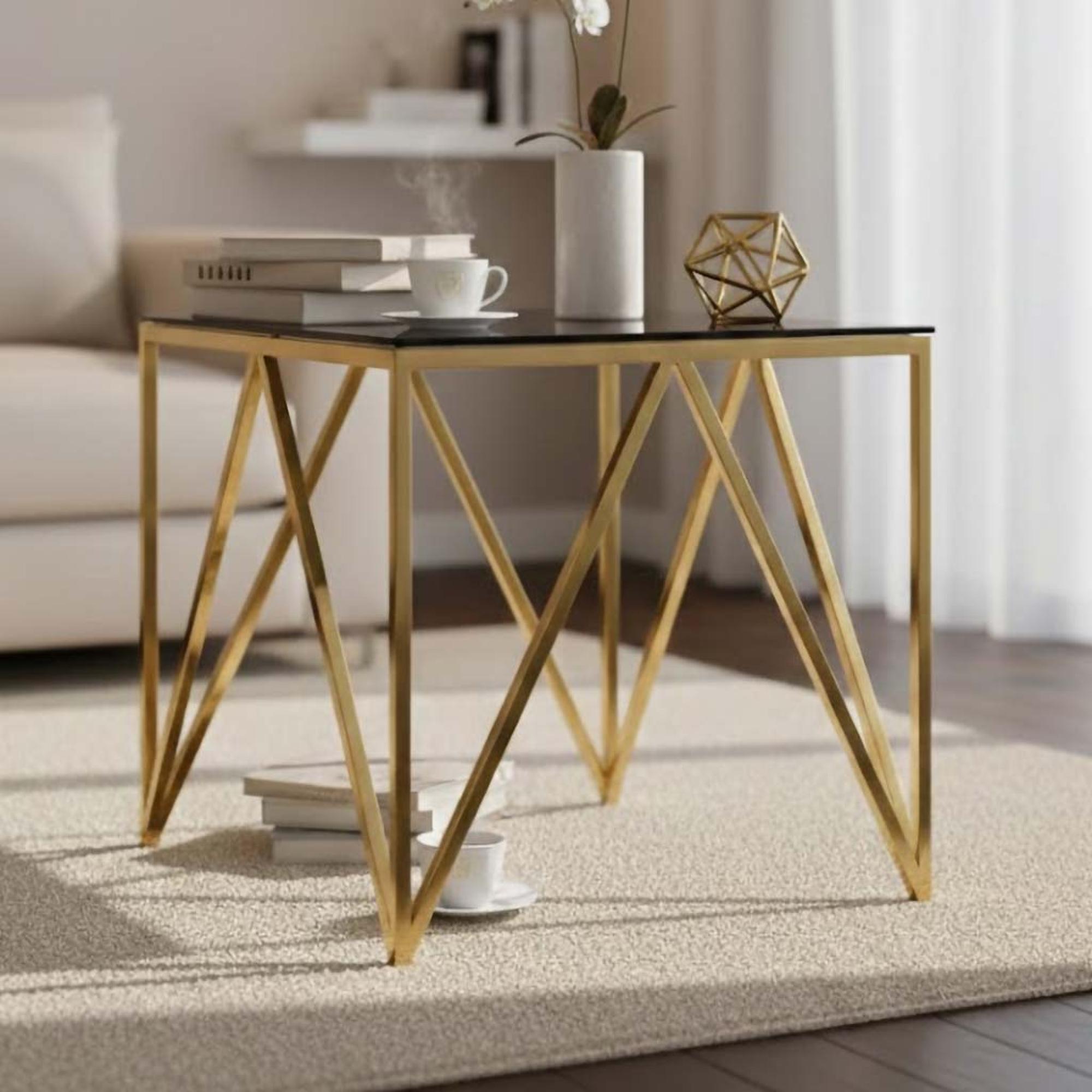 Allure End Table  Black Glass and Gold