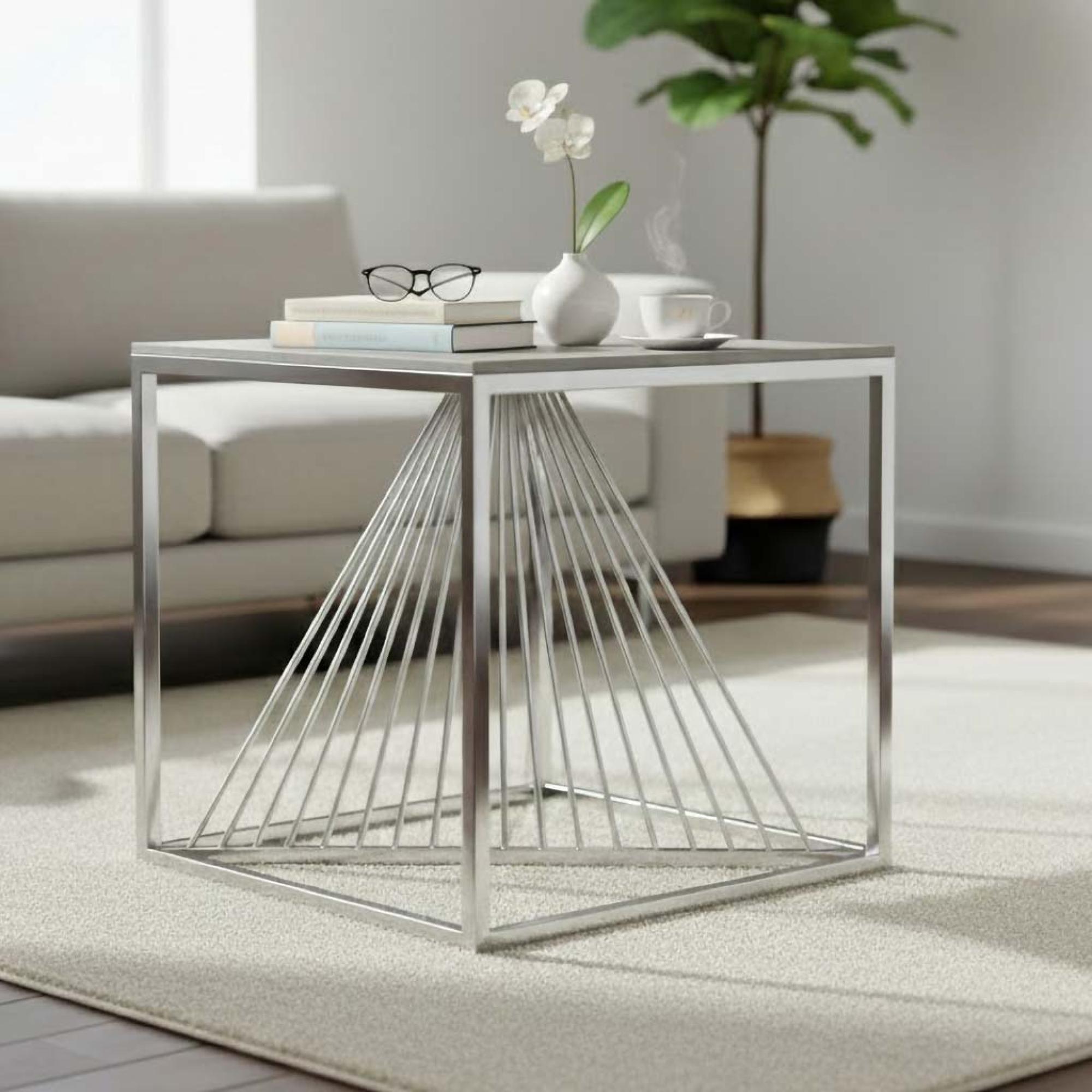 Calabria End Table  Grey Sintered Stone and Chrome