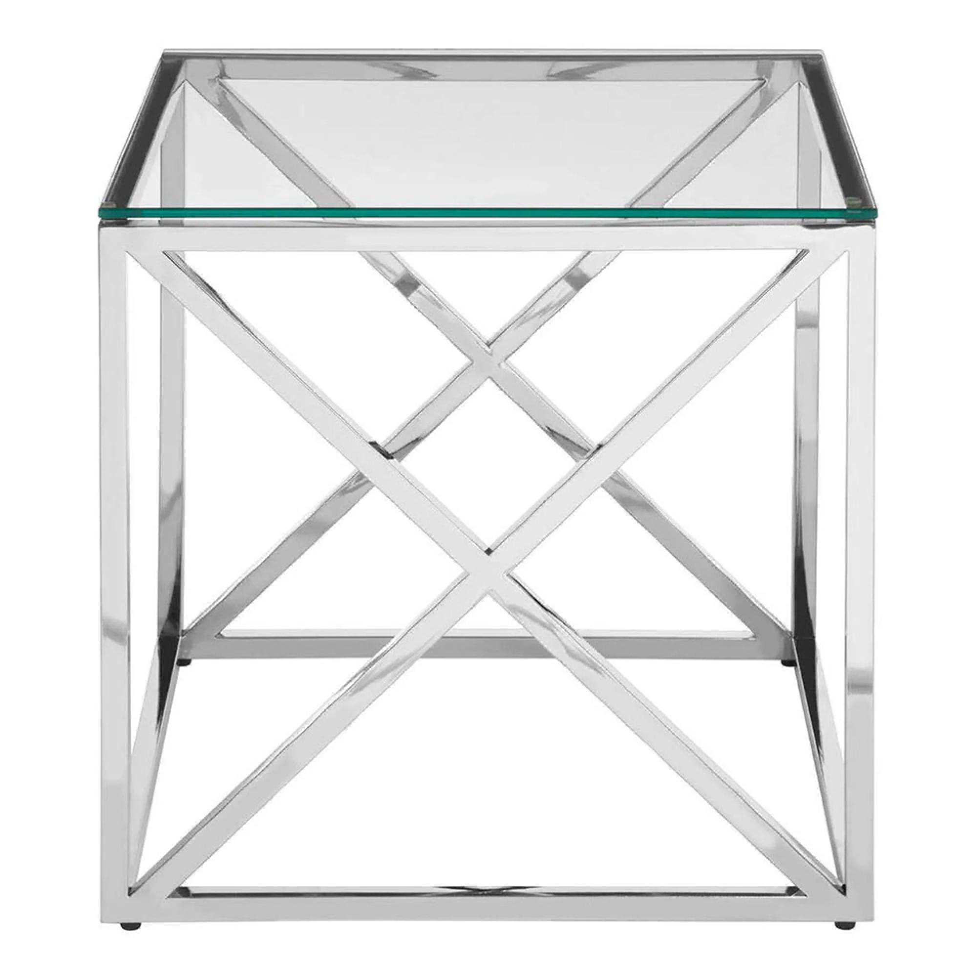 Clearance - Allure End Table - Square - Clear Glass - Silver Cross Base - FSS16569