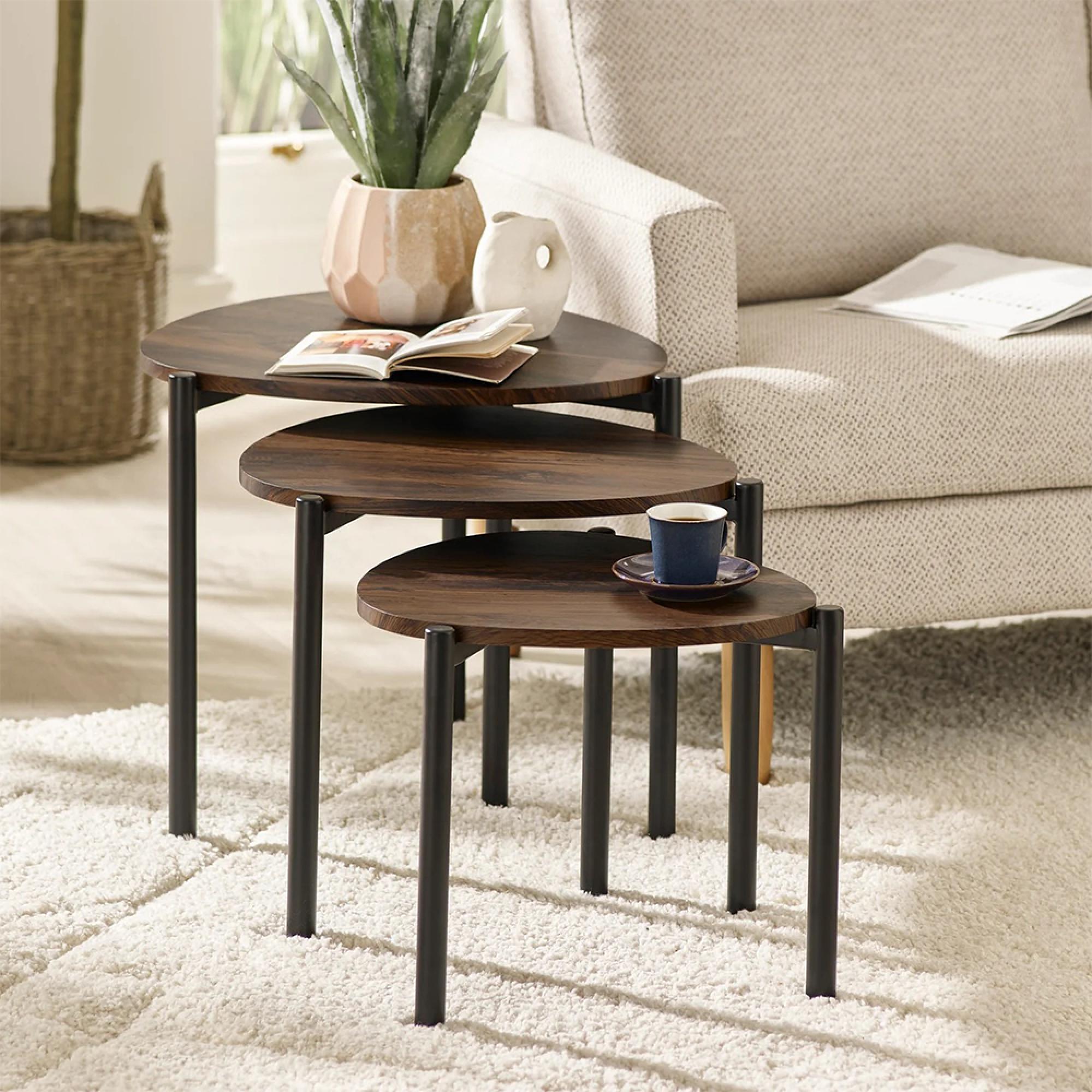 Lorette Nest of 3 Side Tables - Teardrop - Walnut