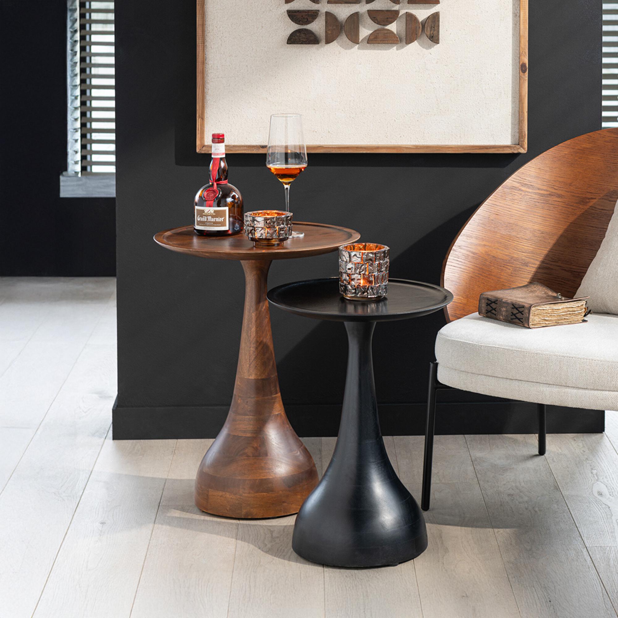 Paro Side Table - Round - 2 Tier - Brown and Black - Mango Wood