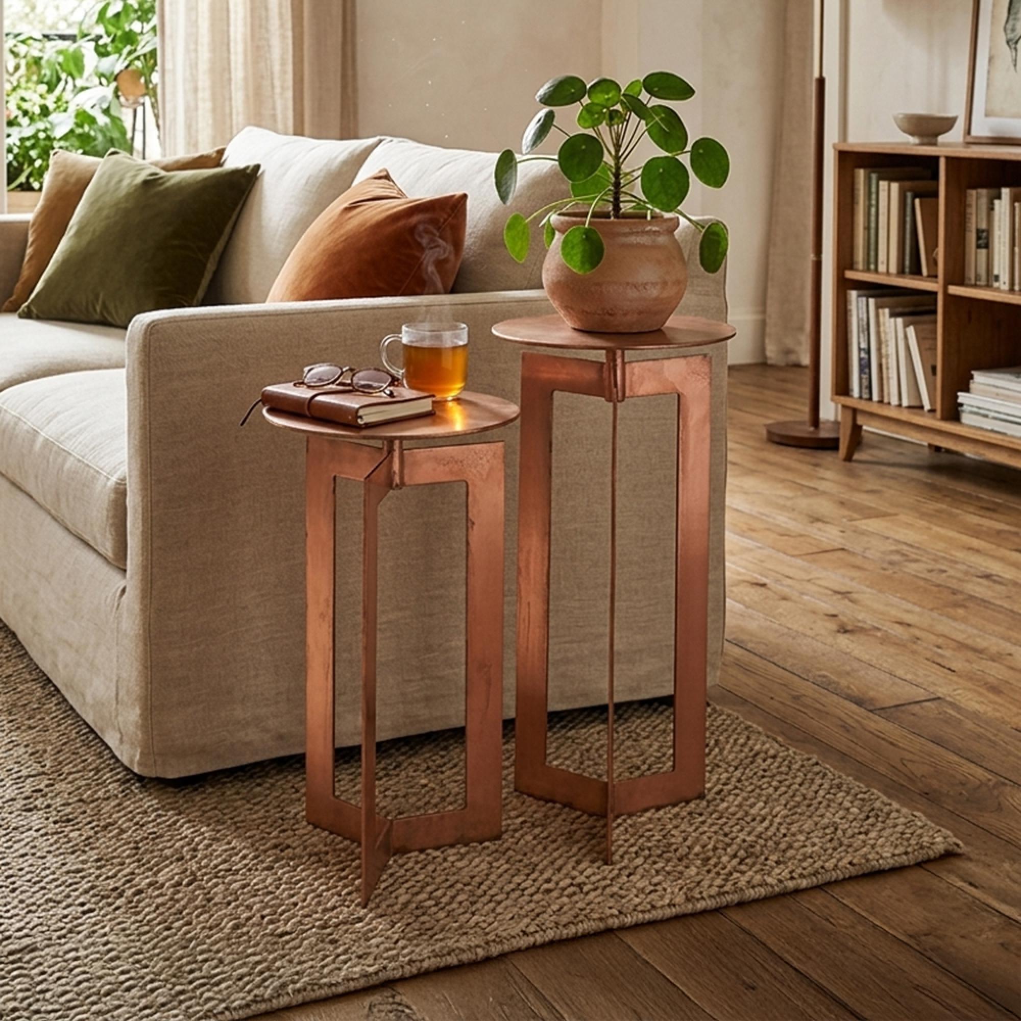 Zino High Side Table - Round - Set of 2 - Copper and Metal