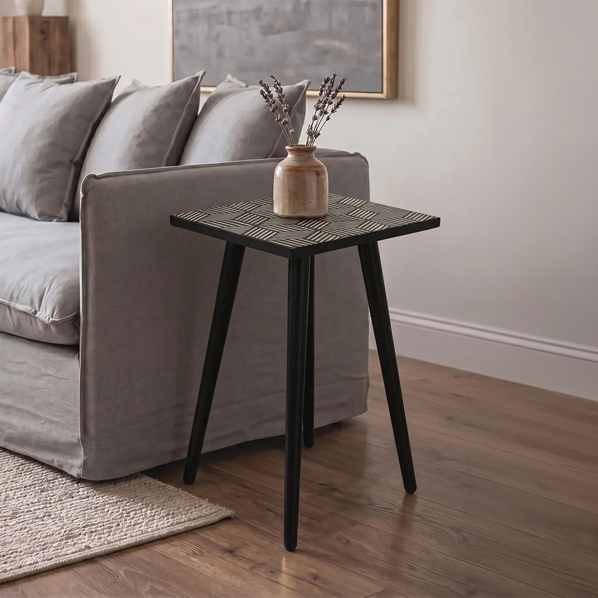 Boho Side Table - Black Bone Inlay - Square